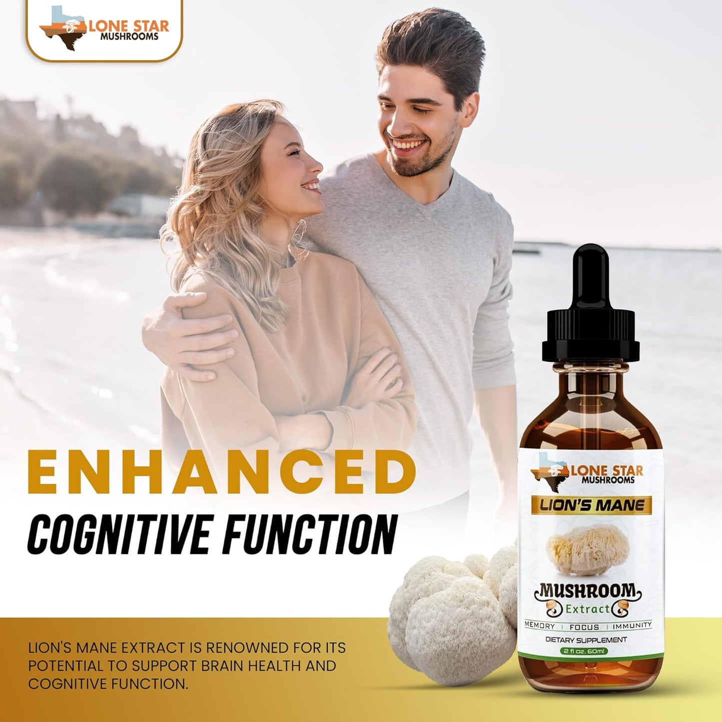 Organic USA-Grown Lions Mane Dual Liquid Extract | Highly Concentrated Fruiting Bodies | Boost Memory, Focus, Immunity | No Fillers