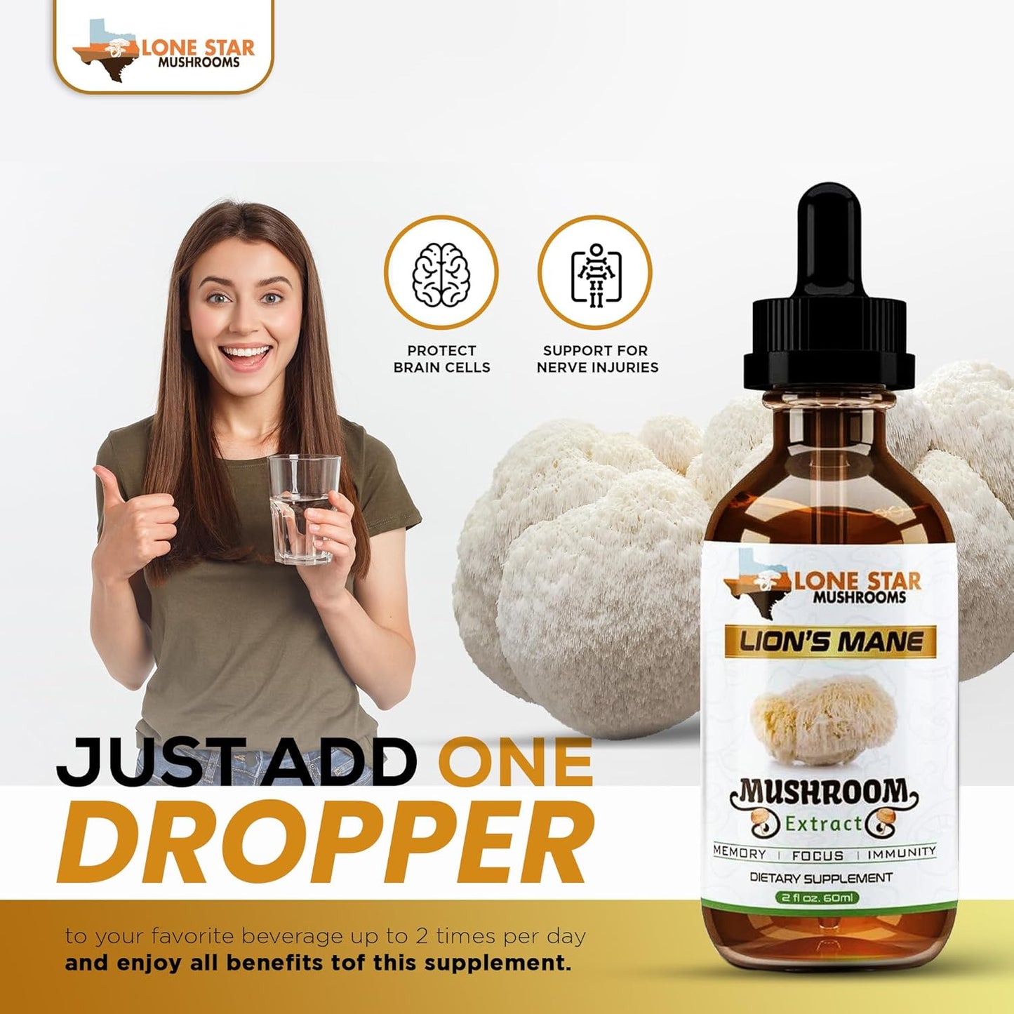 Organic USA-Grown Lions Mane Dual Liquid Extract | Highly Concentrated Fruiting Bodies | Boost Memory, Focus, Immunity | No Fillers