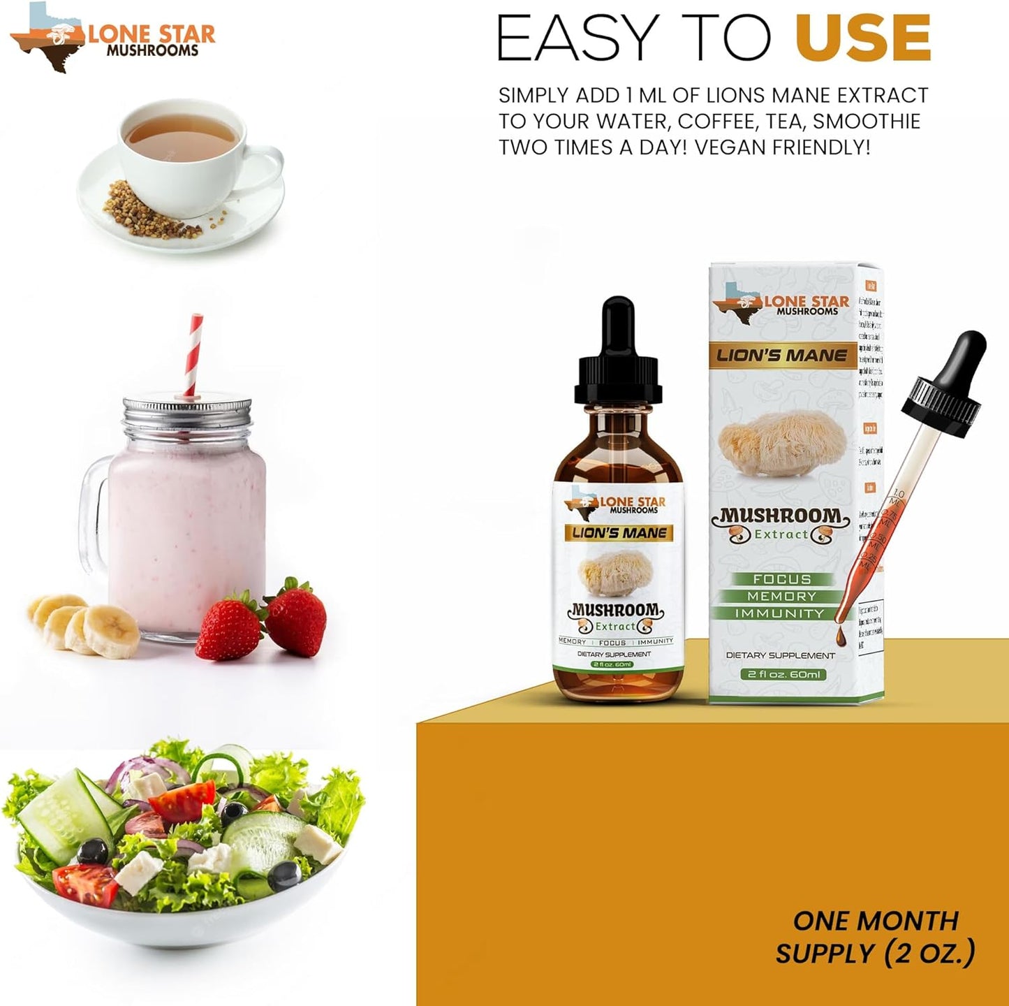 Organic USA-Grown Lions Mane Dual Liquid Extract | Highly Concentrated Fruiting Bodies | Boost Memory, Focus, Immunity | No Fillers