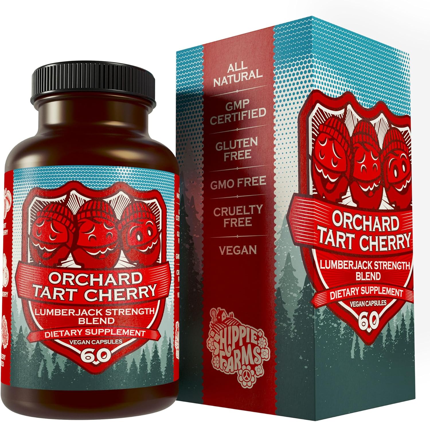 Organic USA-Grown Tart Cherry Capsules with Bilberry - Lumberjack Strength Blend (60 Count) by Hippie Farms