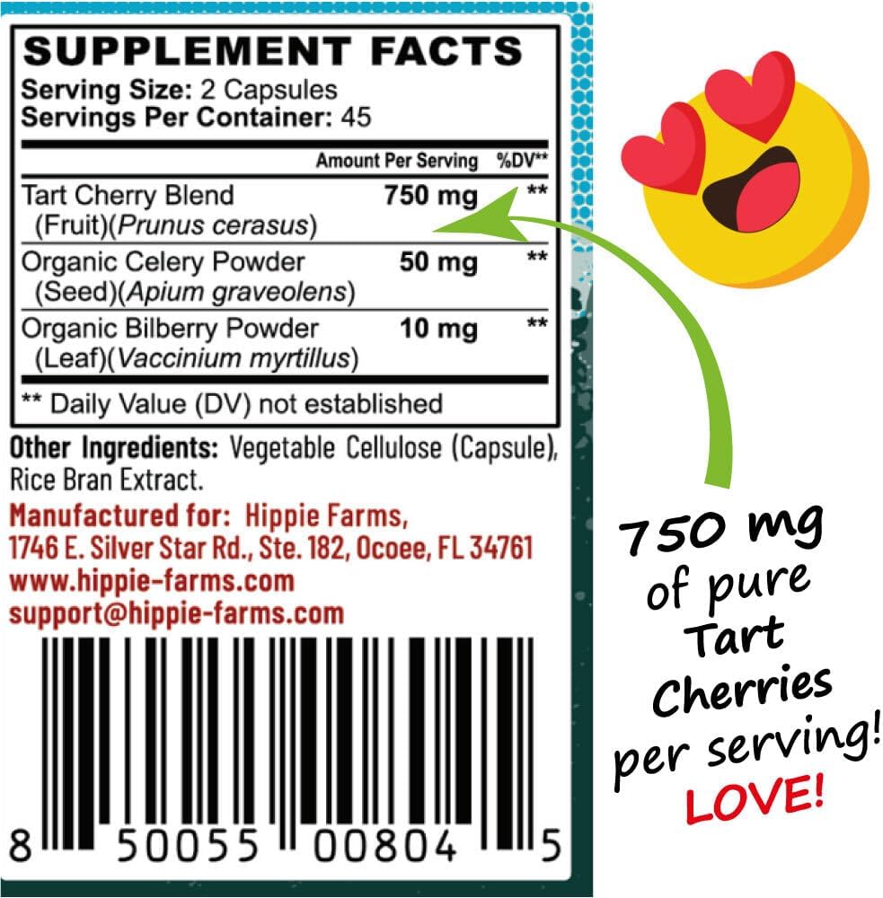 Organic USA-Grown Tart Cherry Capsules with Bilberry - Lumberjack Strength Blend (60 Count) by Hippie Farms