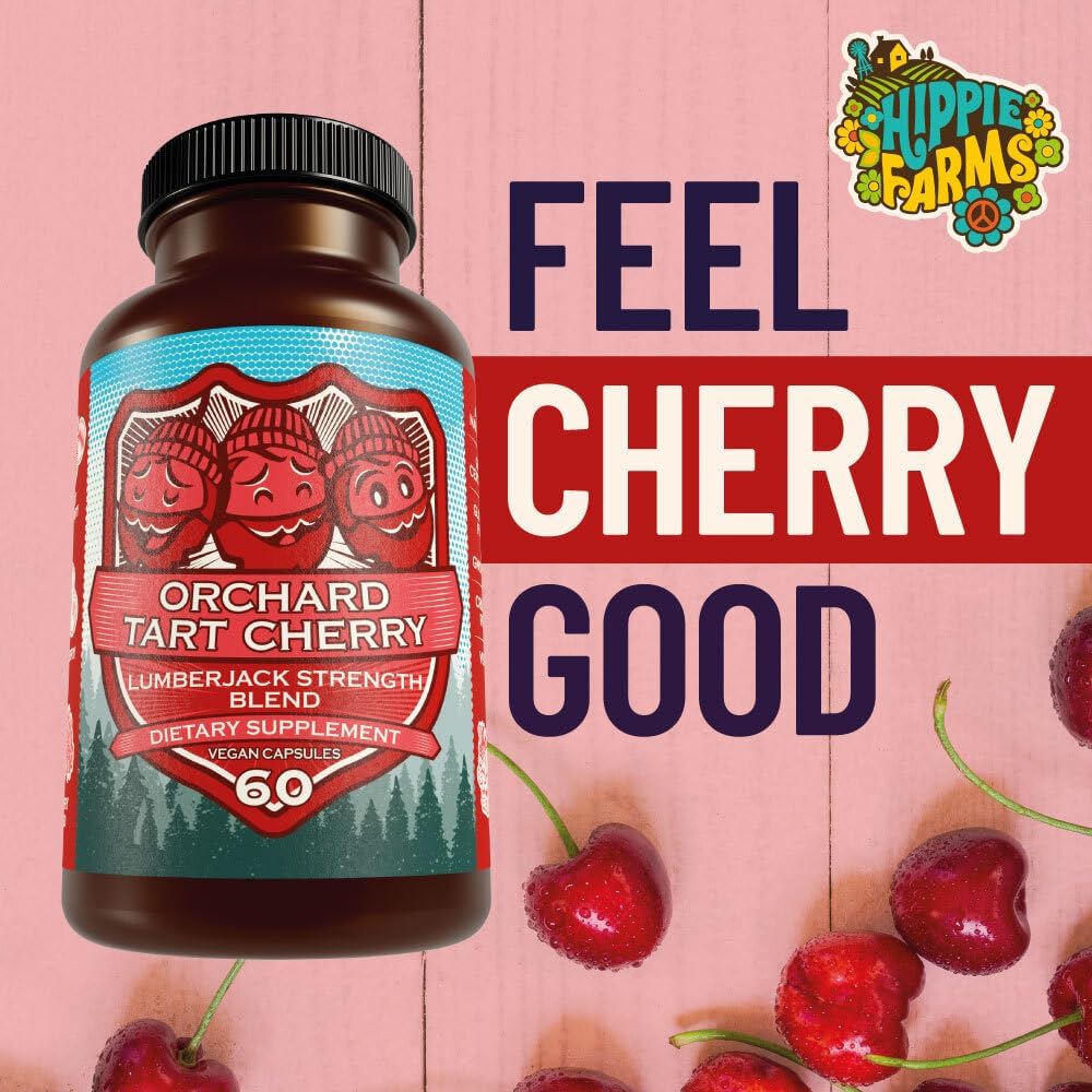 Organic USA-Grown Tart Cherry Capsules with Bilberry - Lumberjack Strength Blend (60 Count) by Hippie Farms
