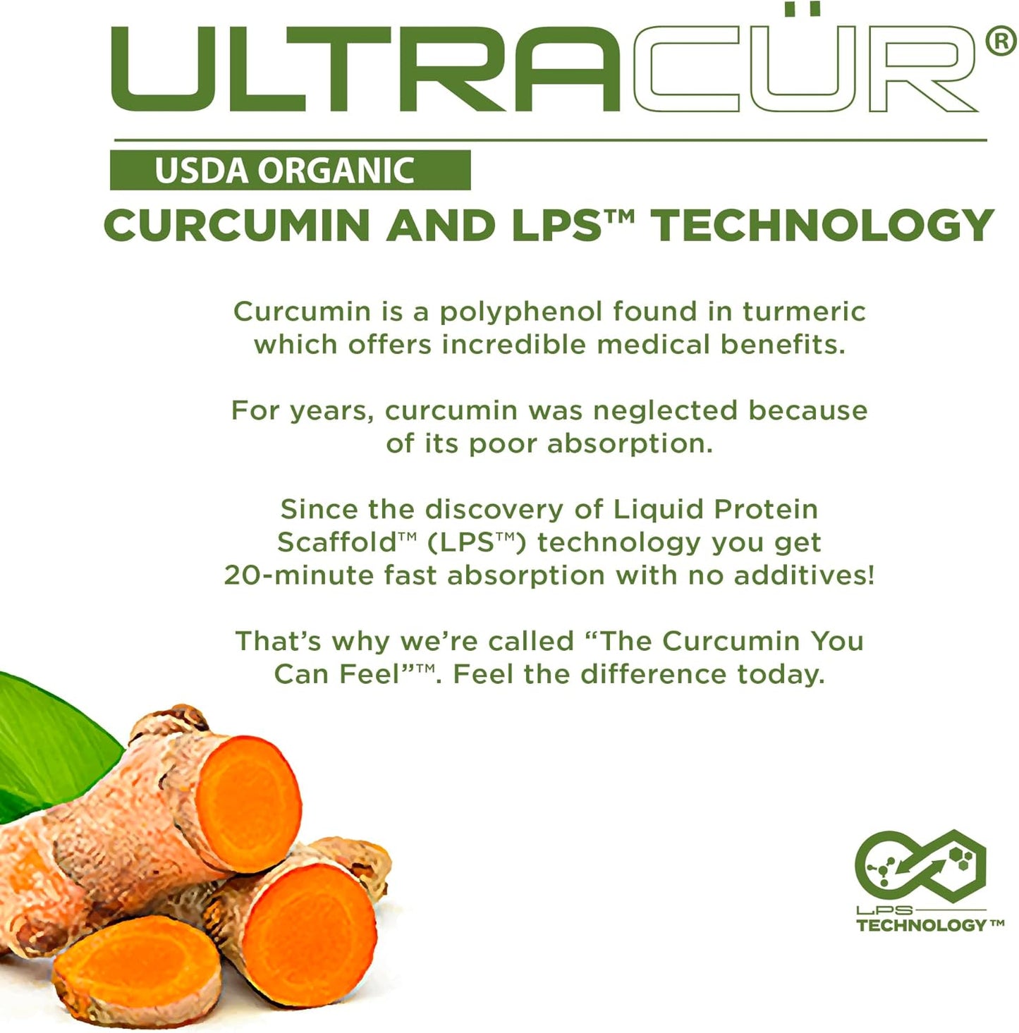 Organic USDA Certified LPS™ Turmeric Curcumin Capsules - Patented Technology for Fast Results - 60 Count