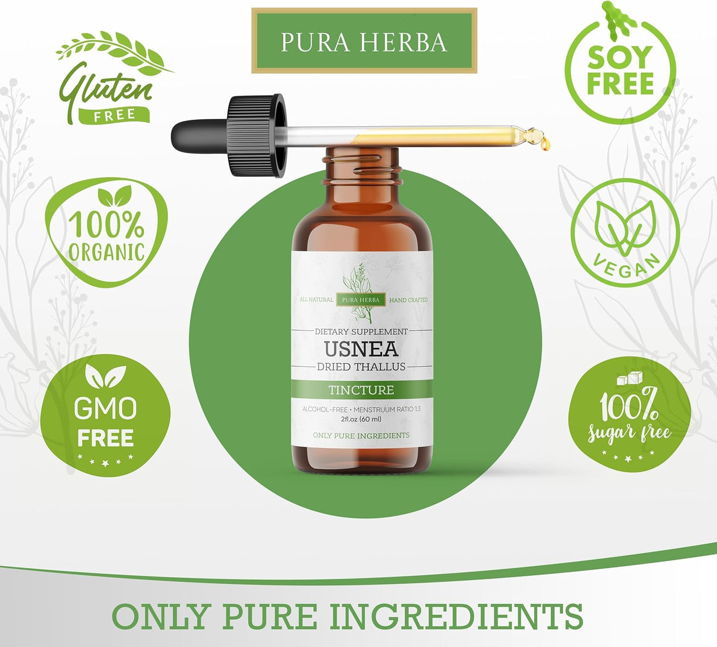 Organic Usnea Liquid Drops for Immune Support and Respiratory Health - Vegan, Alcohol-Free, 2 Fl Oz - Made in USA