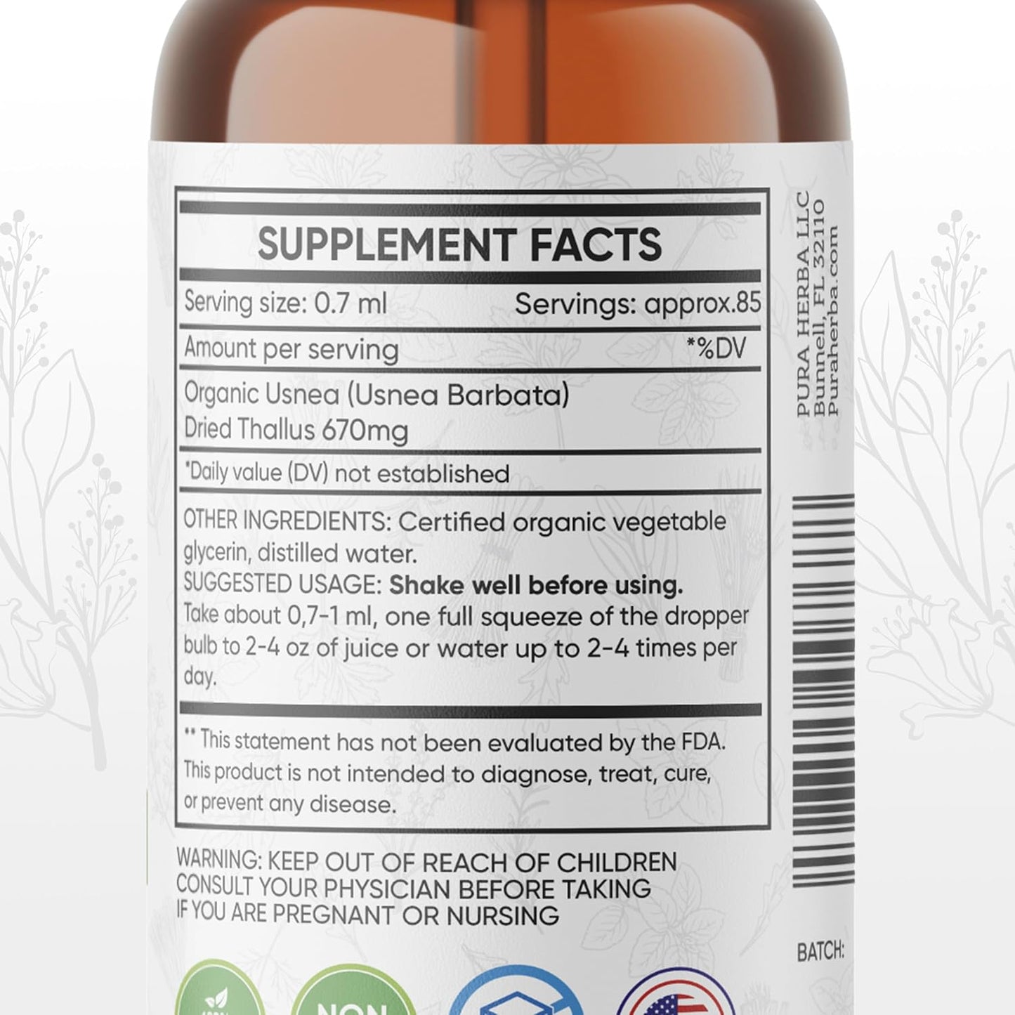 Organic Usnea Liquid Drops for Immune Support and Respiratory Health - Vegan, Alcohol-Free, 2 Fl Oz - Made in USA