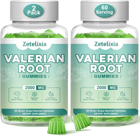 Organic Valerian Root Gummies for Relaxation & Mood Support - 2 Pack, Non-GMO, Vegan, Green Grape Flavor, 120 Count