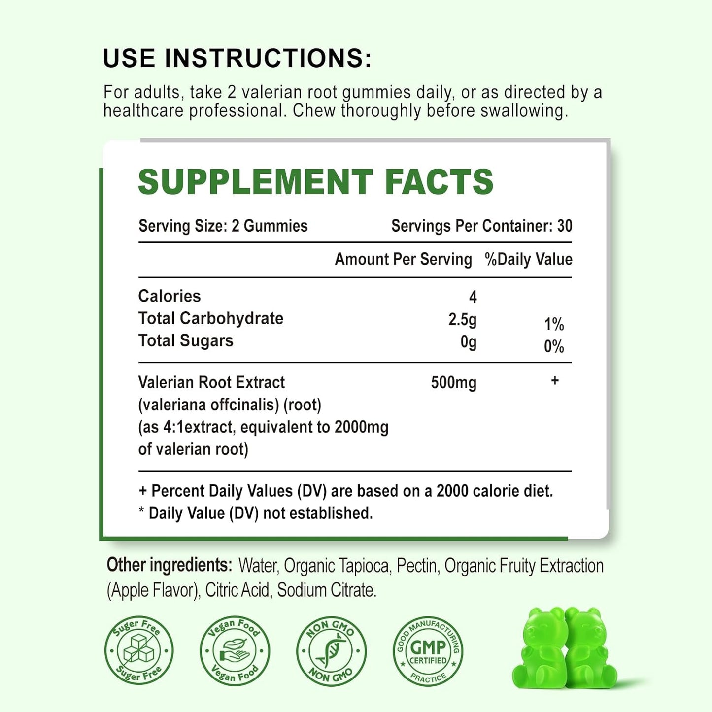 Organic Valerian Root Gummies for Relaxation & Mood Support - 2 Pack, Vegan Apple Flavor, Non-GMO Sleep Supplement, 120 Count