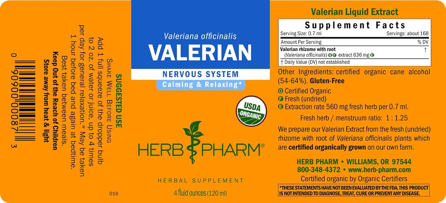 Organic Valerian Root Liquid Extract for Relaxation and Restful Sleep - 4 oz Bottle