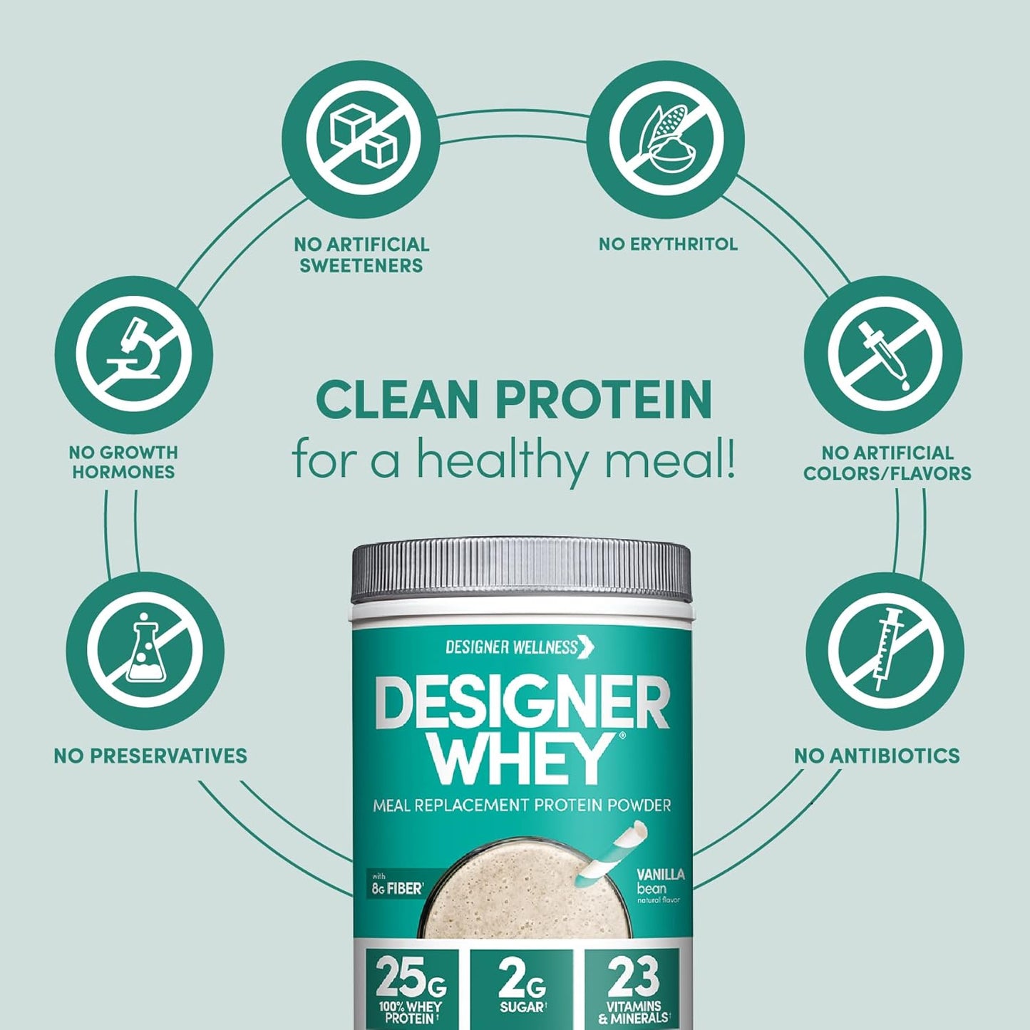 Organic Vanilla Bean Designer Whey Protein Meal Replacement Powder with Superfood Complex Carbs - 1.72 Pound