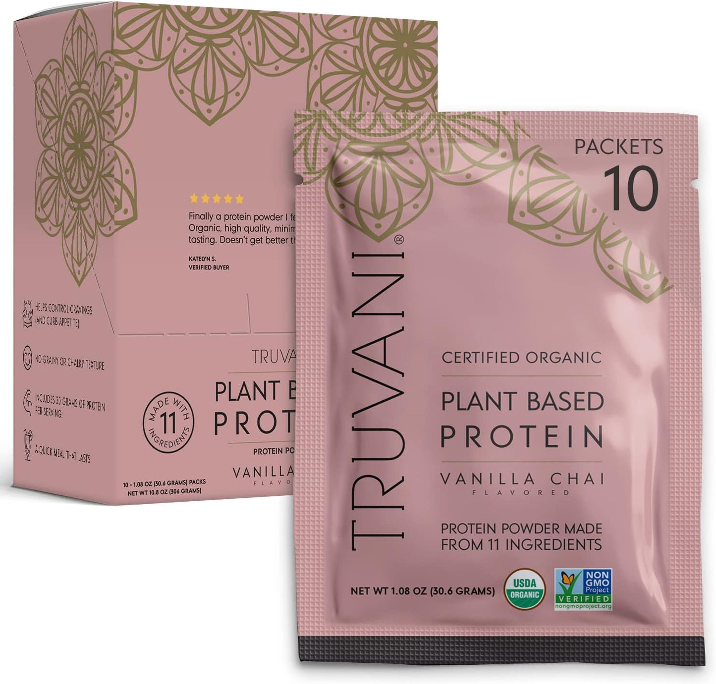 Organic Vanilla Chai Vegan Pea Protein Powder - 20g Plant Based Protein, Keto, Gluten & Dairy Free, Low Carb - 10 Travel Packets, No Added Sugar