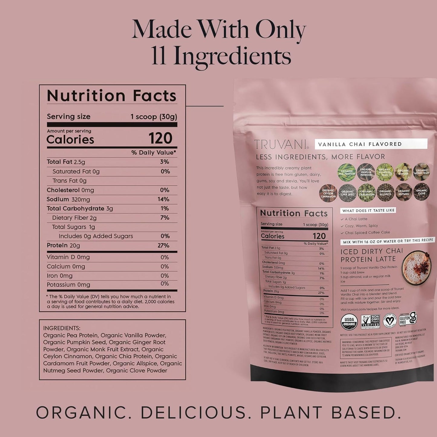 Organic Vanilla Chai Vegan Pea Protein Powder - 20g Plant Based Protein, Keto, Gluten & Dairy Free, Low Carb - 10 Travel Packets, No Added Sugar