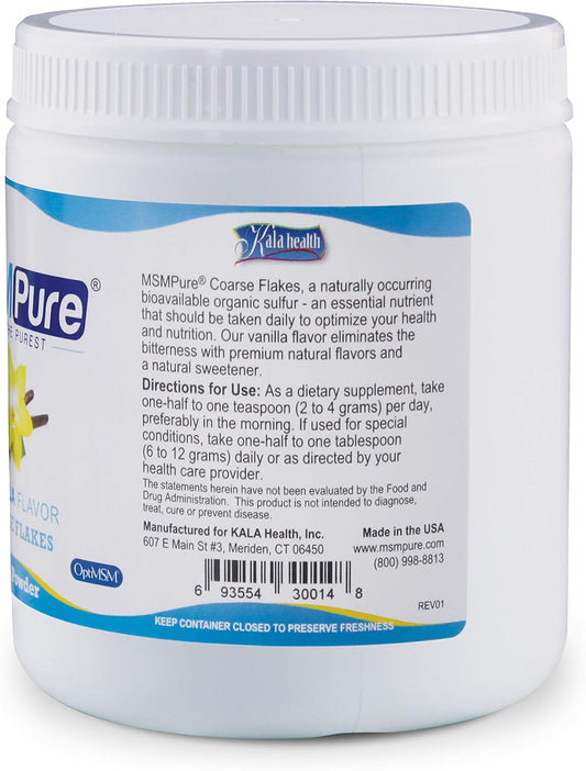 Organic Vanilla Flavored Coarse MSM Powder Flakes - 1 lb, USA Made, for Joint Flexibility, Skin, Hair, Nails