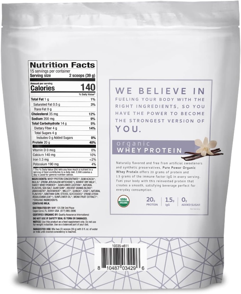 Organic Vanilla Miracle Whey Protein Powder by Dr. Mercola - 20.6oz (585g) - Non GMO, Soy Free, Gluten Free - USDA Organic
