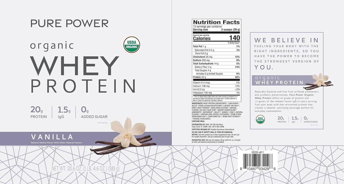 Organic Vanilla Miracle Whey Protein Powder by Dr. Mercola - 20.6oz (585g) - Non GMO, Soy Free, Gluten Free - USDA Organic