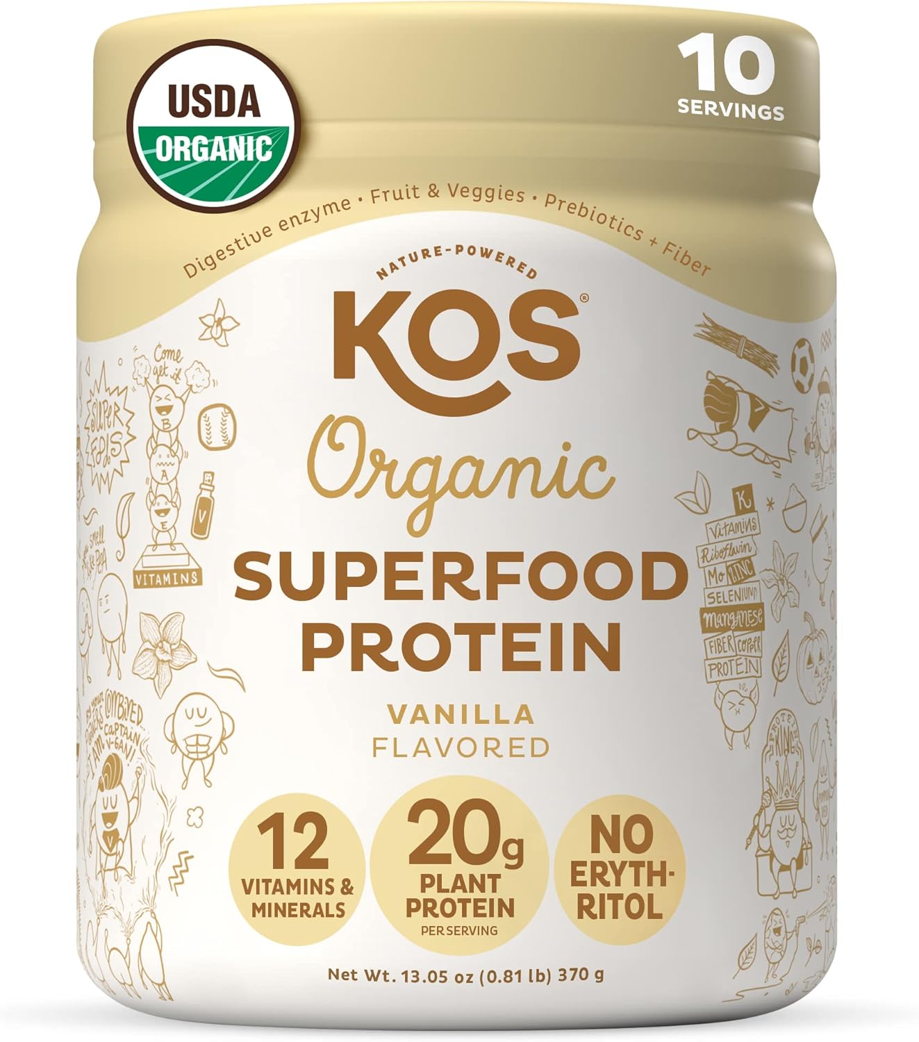 Organic Vanilla Plant Based Protein Powder - Low Carb Vegan Superfood with Vitamins & Minerals - Keto Friendly, Dairy & Soy Free - 10 Servings