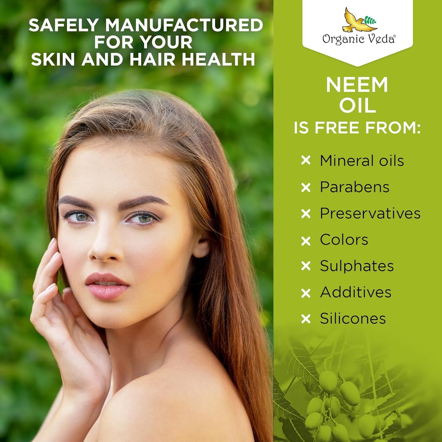 Organic Veda Neem Oil - Cold Pressed Natural Moisturizer for Skin, Hair, Face, Body - 3.4 fl oz