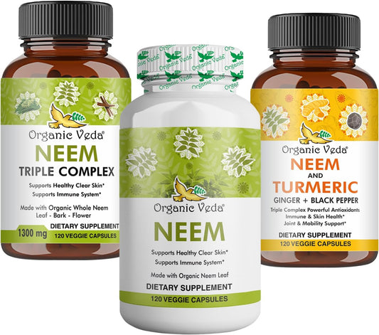 Organic Veda Neem & Turmeric Supplement Bundle - Skin Health, Immune Support & Cleansing Formula
