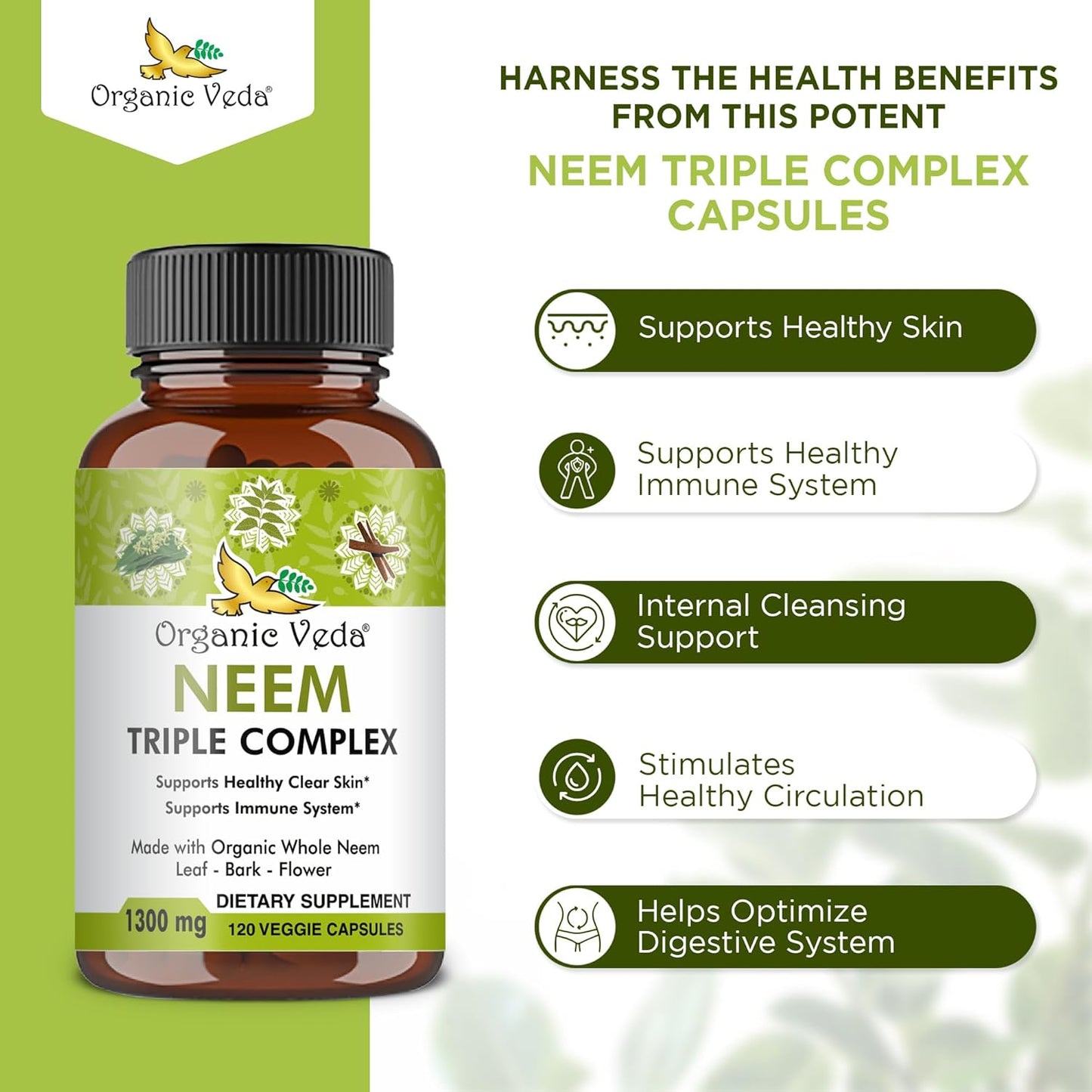 Organic Veda Neem & Turmeric Supplement Bundle - Skin Health, Immune Support & Cleansing Formula