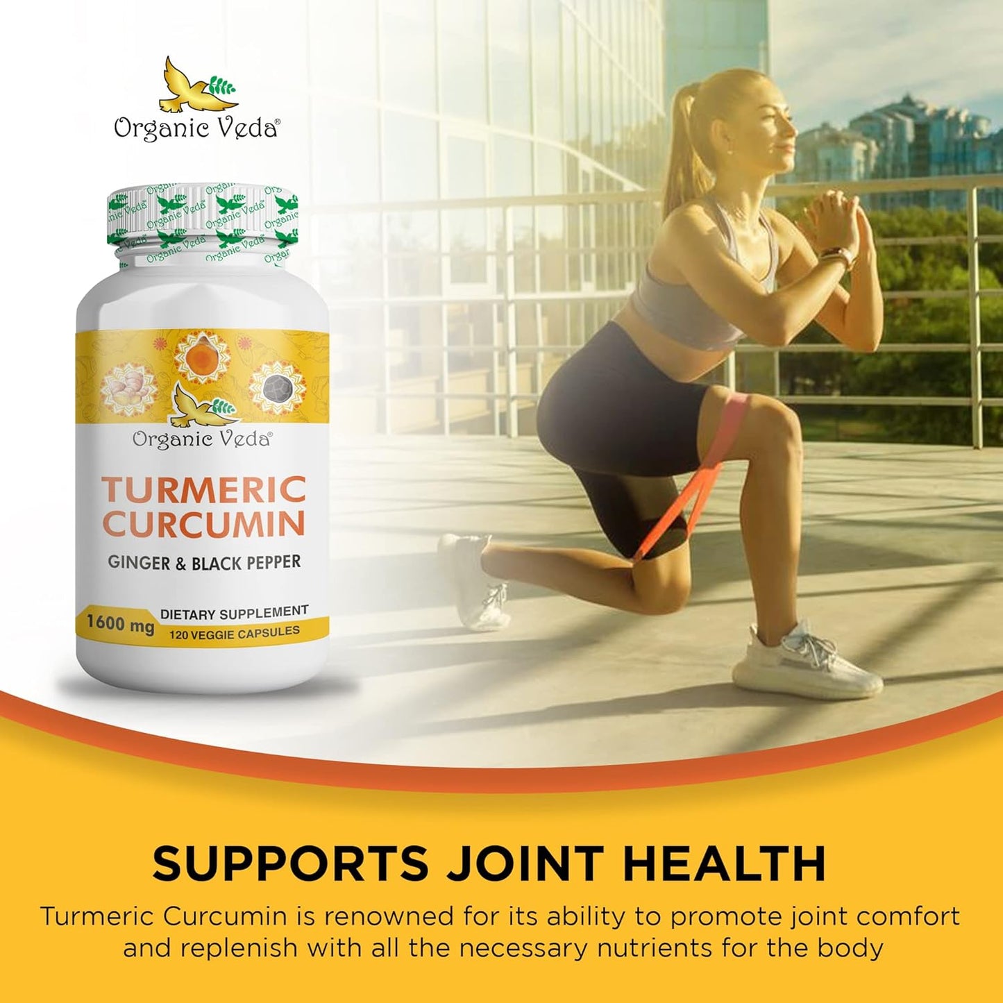 Organic Veda Turmeric and Ginger Capsules - 120 Pills, Joint Support Supplement with Black Pepper - Non GMO, Gluten Free, High Curcuminoids