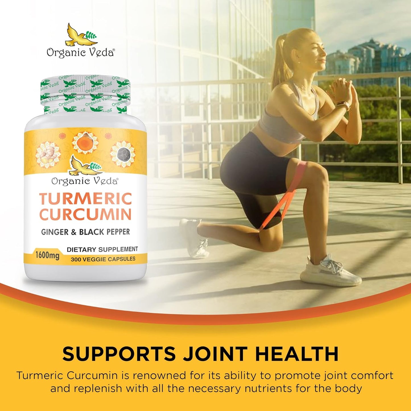 Organic Veda Turmeric and Ginger Capsules - 300 Pills of Turmeric Curcumin with Black Pepper - Joint Support Supplement - Non GMO, Gluten Free (95% Curcuminoids)