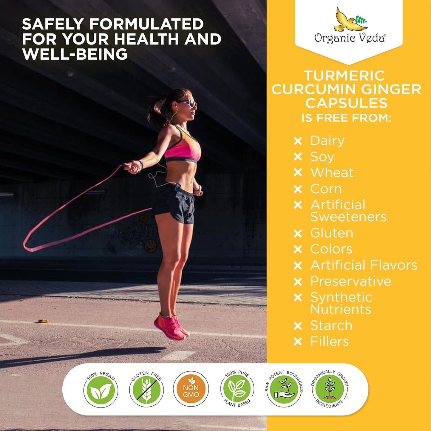 Organic Veda Turmeric and Ginger Capsules - 300 Pills of Turmeric Curcumin with Black Pepper - Joint Support Supplement - Non GMO, Gluten Free (95% Curcuminoids)