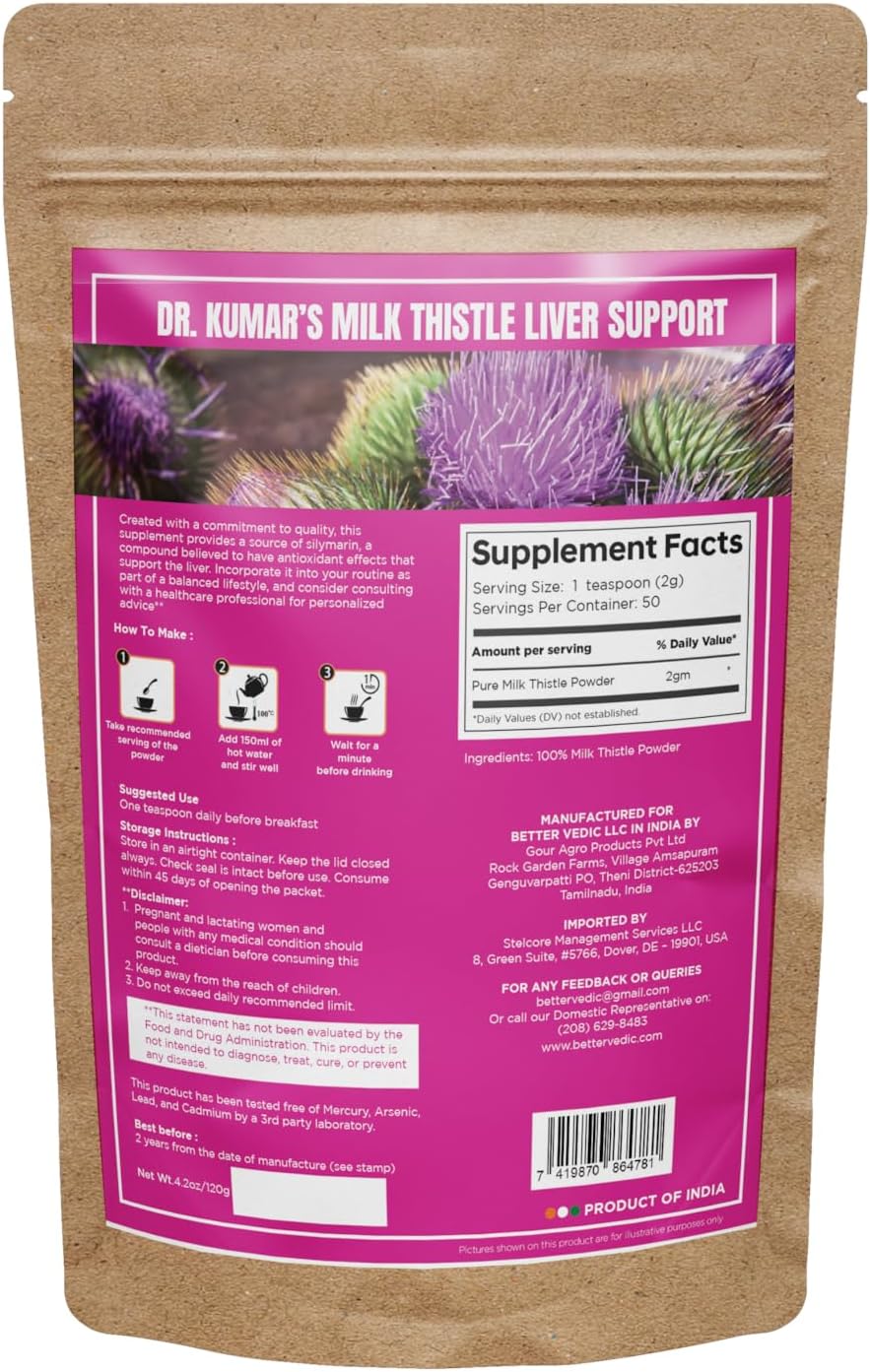 Organic Vedic Milk Thistle Powder - Liver Support Supplement - Silymarin Herbal Blend - Ayurvedic Formula - Vegan, Solar Dried - 3.53 oz - 50 Servings