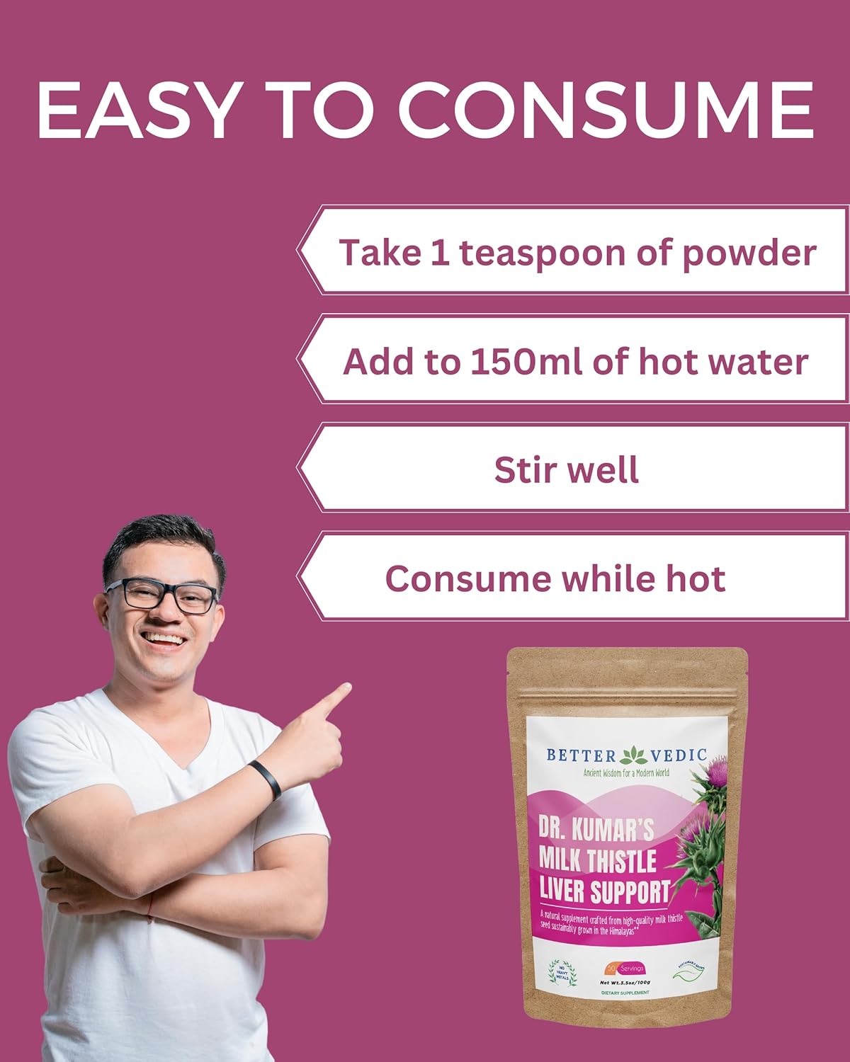 Organic Vedic Milk Thistle Powder - Liver Support Supplement - Silymarin Herbal Blend - Ayurvedic Formula - Vegan, Solar Dried - 3.53 oz - 50 Servings