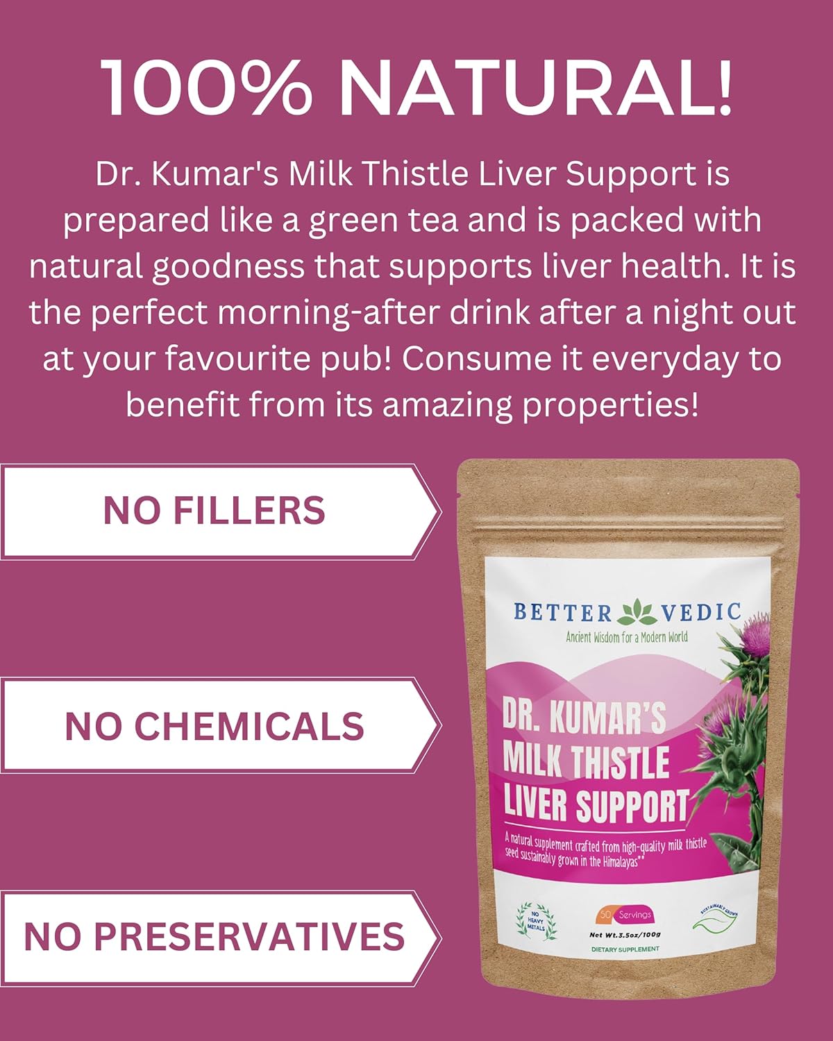 Organic Vedic Milk Thistle Powder - Liver Support Supplement - Silymarin Herbal Blend - Ayurvedic Formula - Vegan, Solar Dried - 3.53 oz - 50 Servings