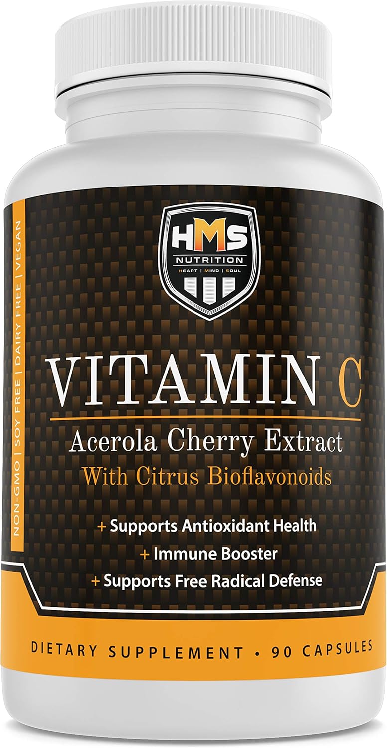 Organic Vegan Acerola Cherry & Citrus Bioflavonoids Vitamin C Capsules - Immune Support & Antioxidant Boost - 90 Day Supply
