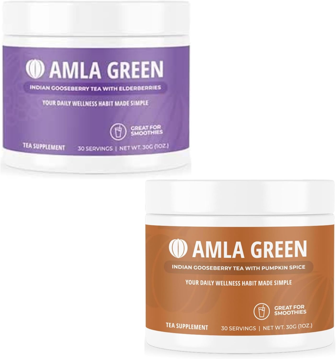 Organic Vegan Amla Green Powder & Green Tea Superfood Supplement with Elderberry & Pumpkin Spice - 30 Servings
