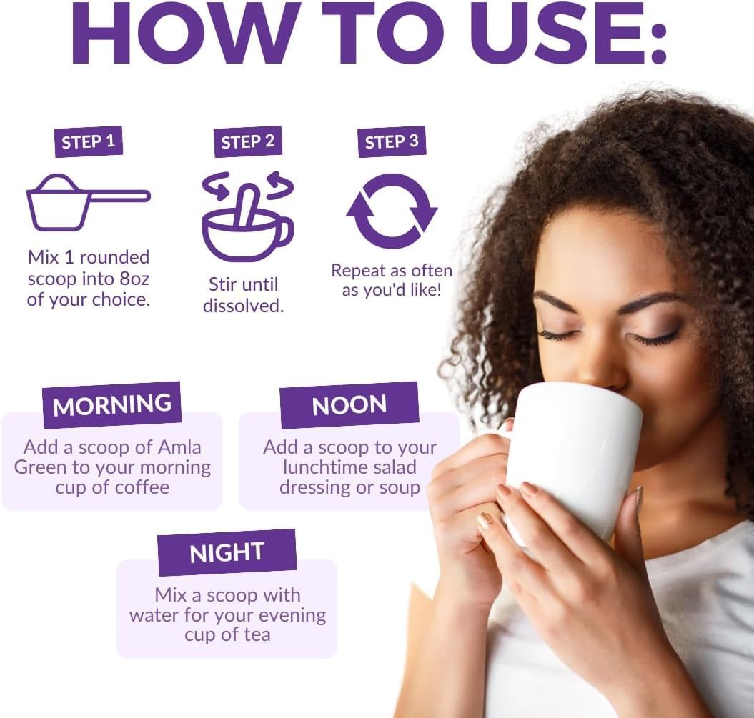 Organic Vegan Amla Green Powder & Green Tea Superfood Supplement with Elderberry & Pumpkin Spice - 30 Servings