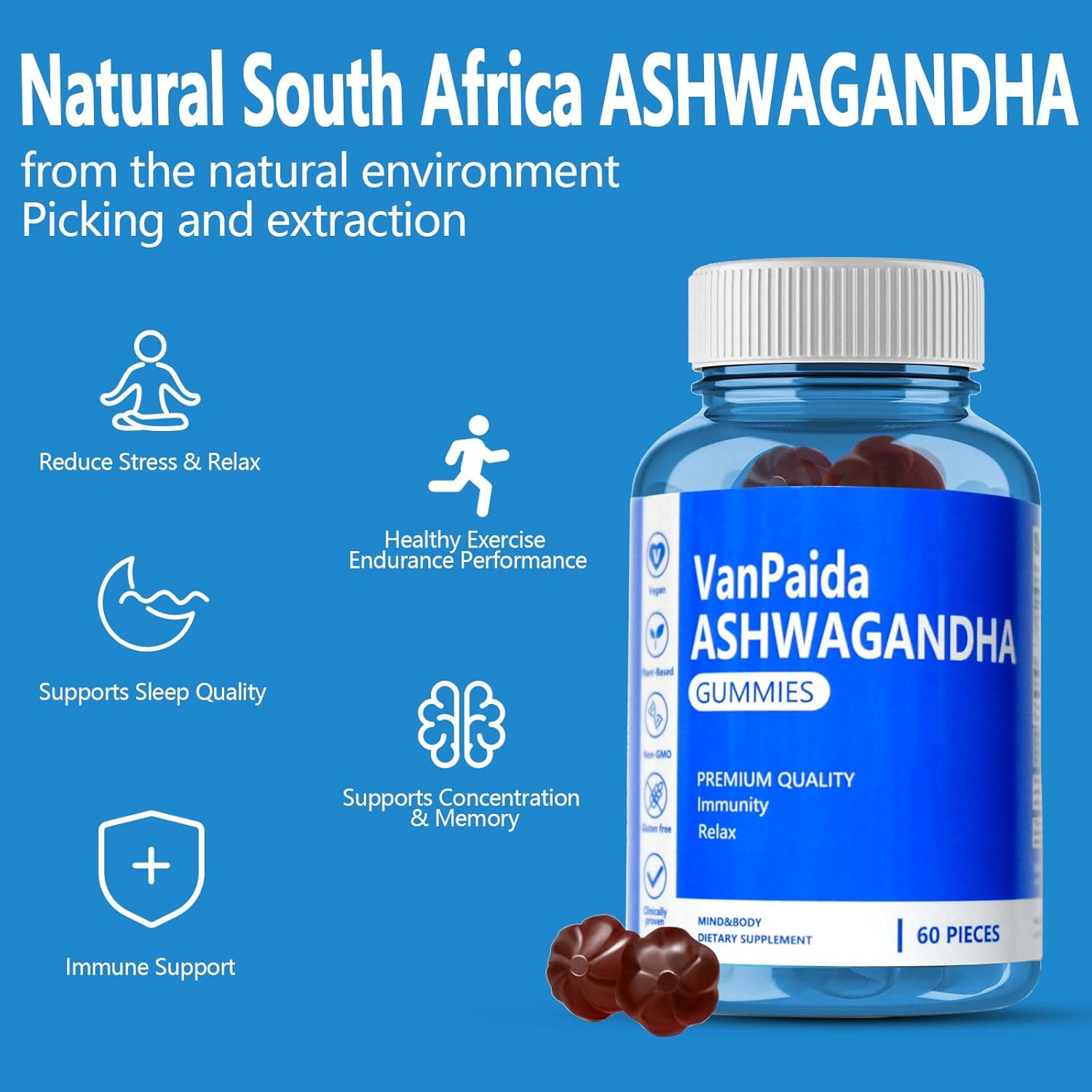 Organic Vegan Ashwagandha Gummies for Calming Sleep, Memory & Immune Support