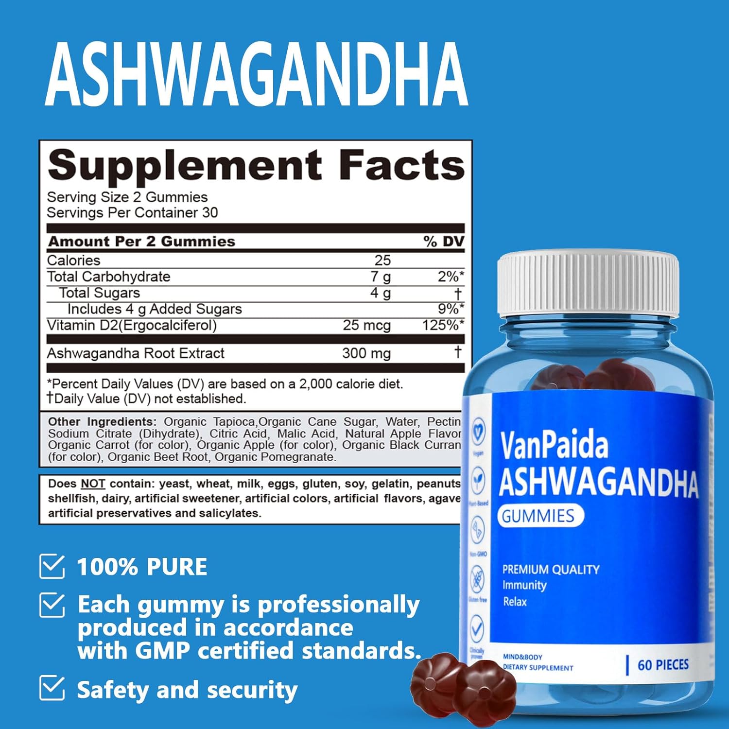 Organic Vegan Ashwagandha Gummies for Calming Sleep, Memory & Immune Support