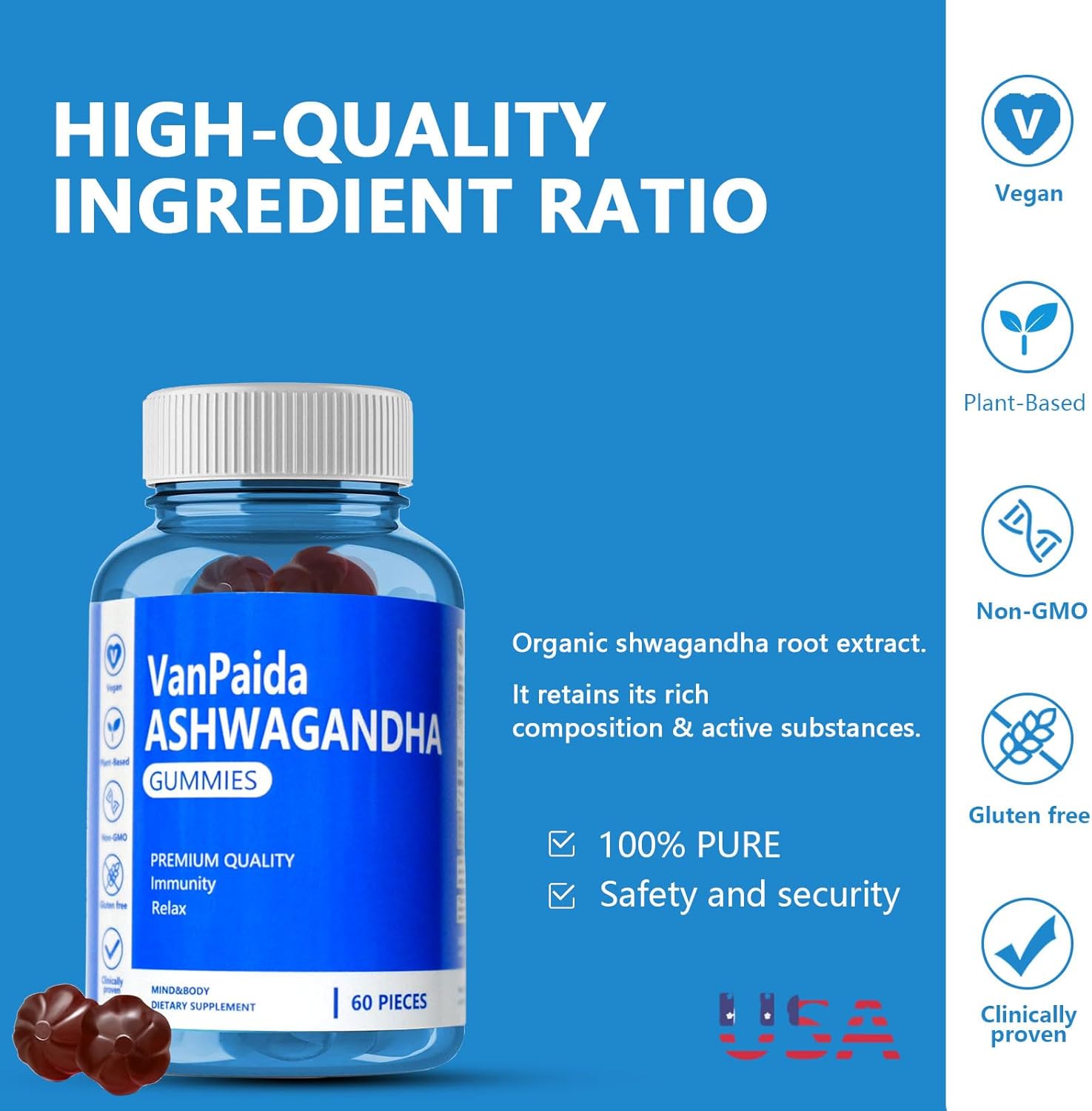 Organic Vegan Ashwagandha Gummies for Calming Sleep, Memory & Immune Support