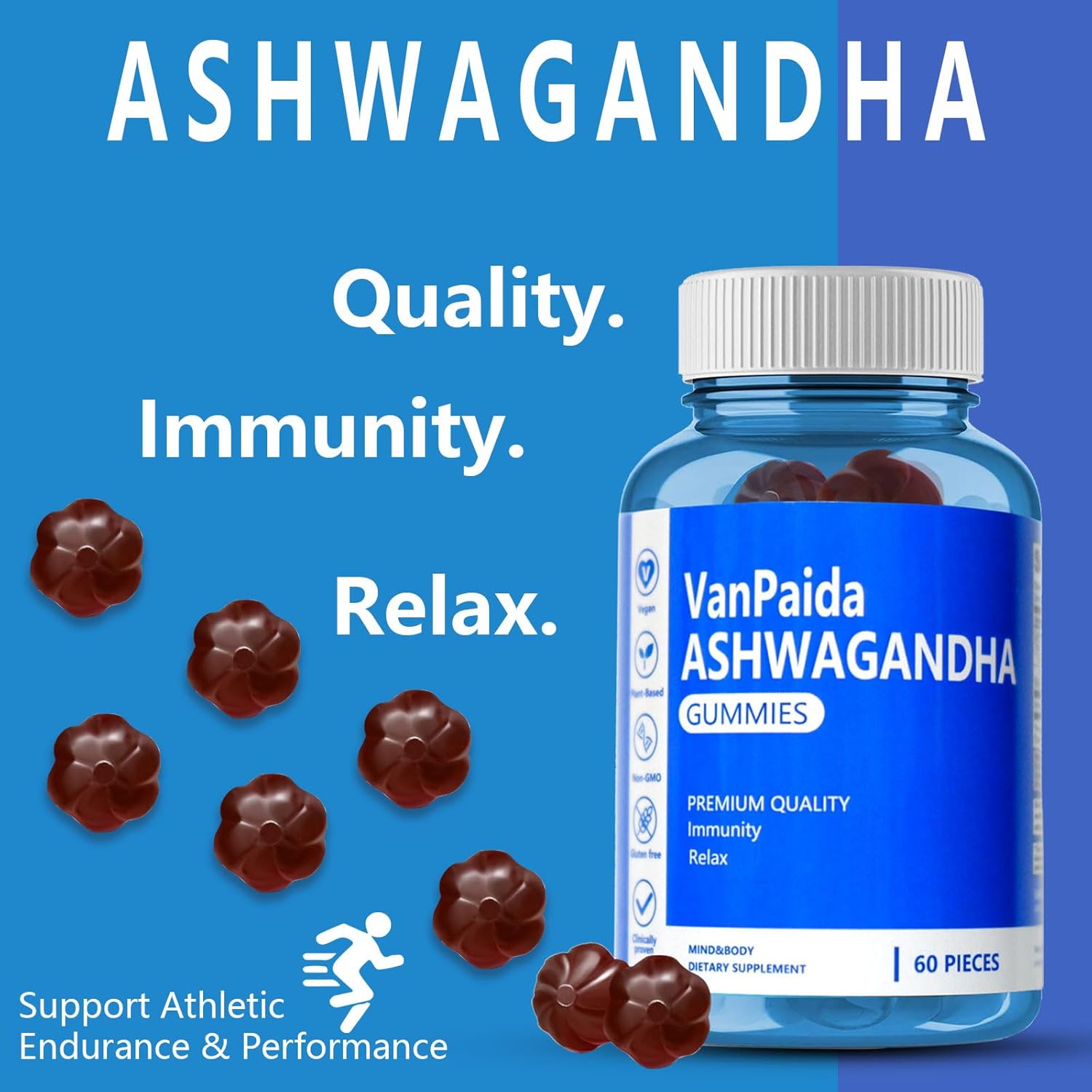 Organic Vegan Ashwagandha Gummies for Calming Sleep, Memory & Immune Support