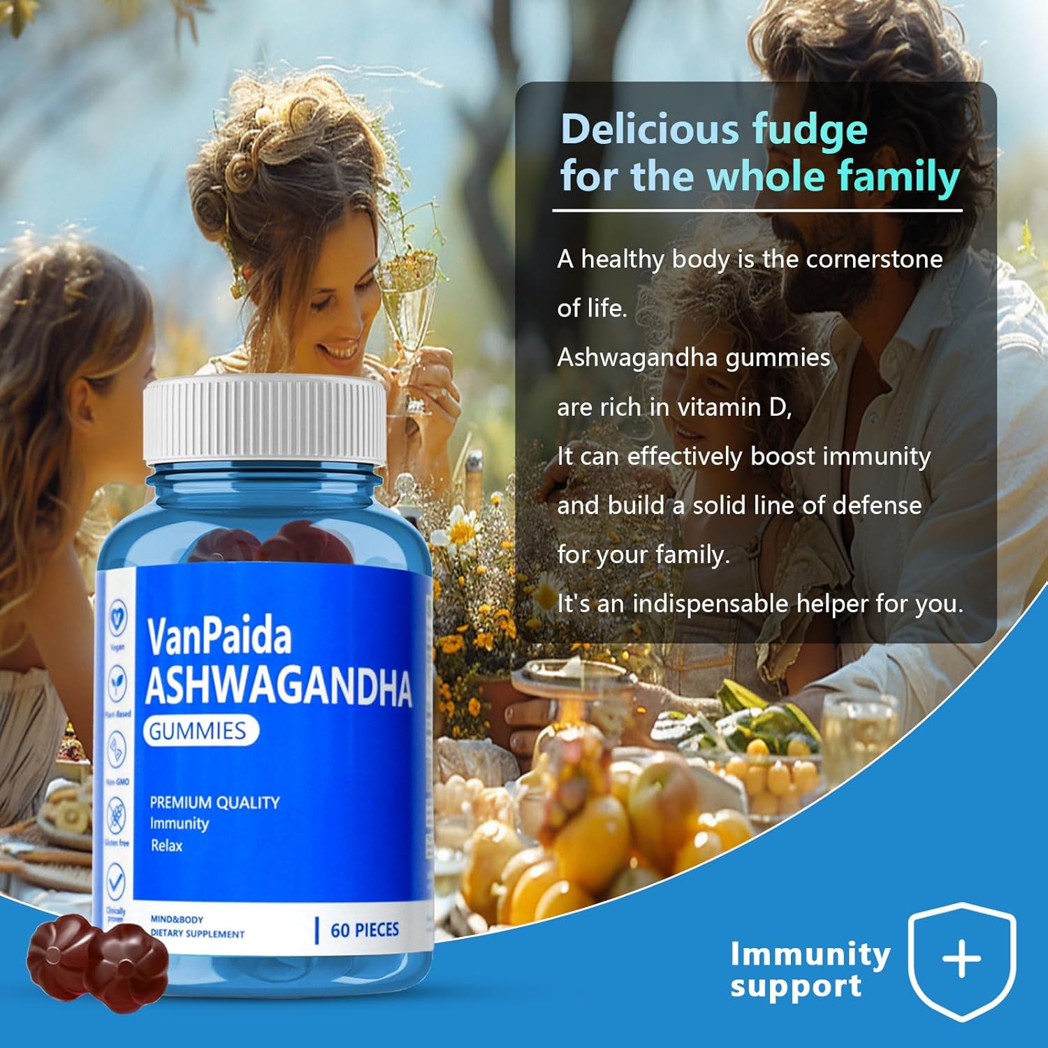 Organic Vegan Ashwagandha Gummies for Calming Sleep, Memory & Immune Support