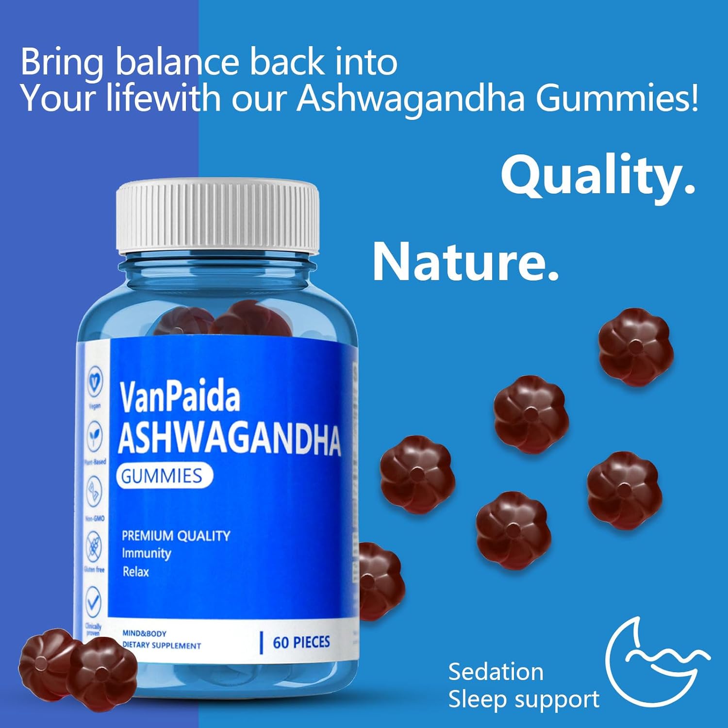 Organic Vegan Ashwagandha Gummies for Calming Sleep, Memory & Immune Support