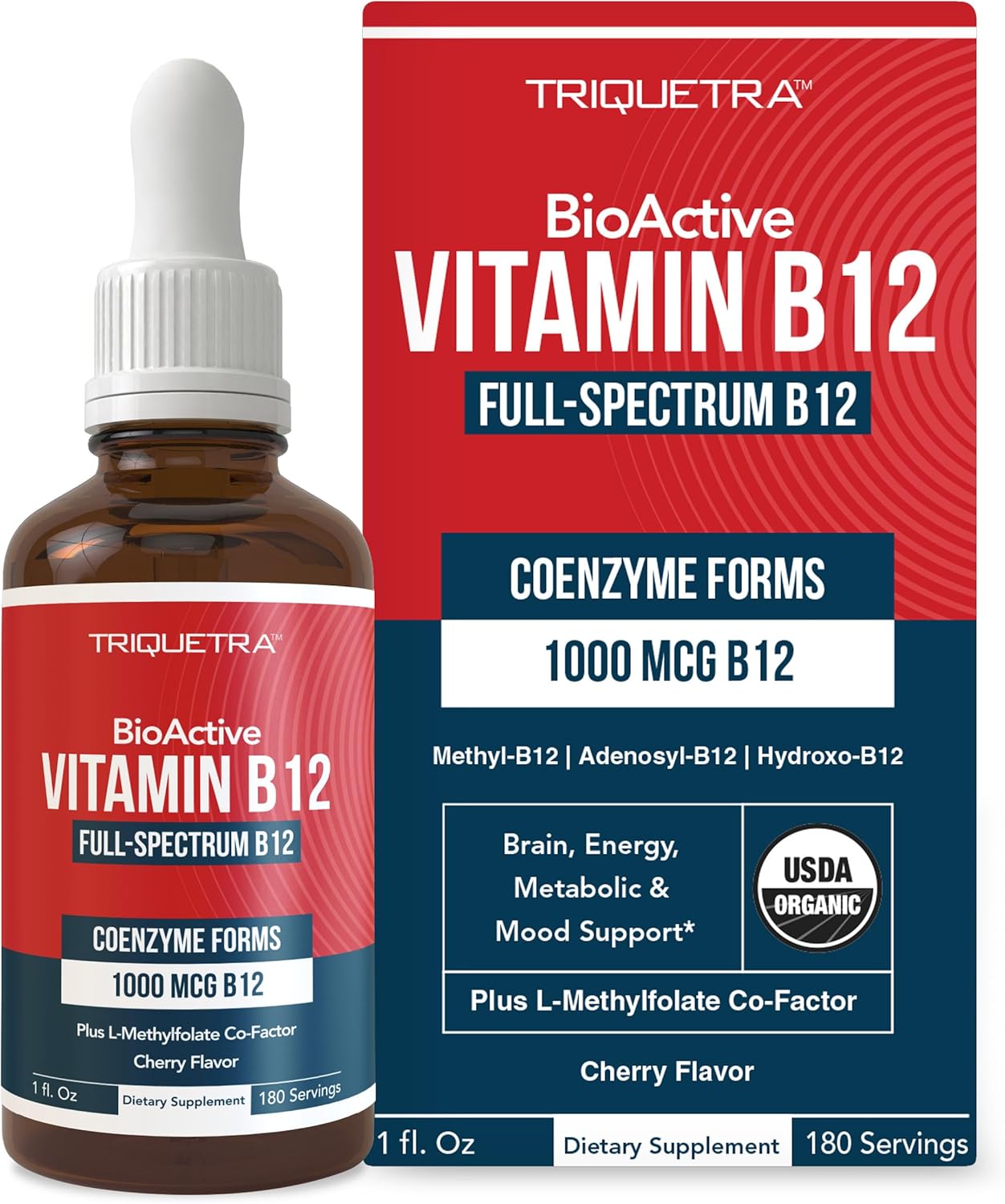 Organic Vegan BioActive Vitamin B12 Complex with Methylfolate - 180 Servings