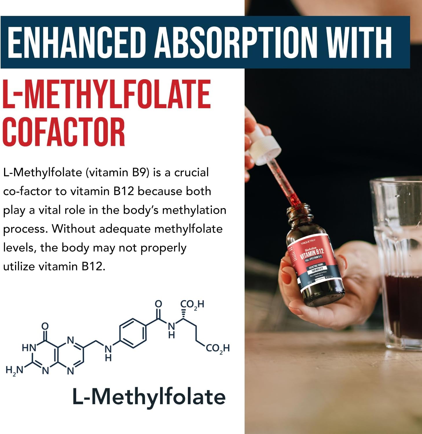 Organic Vegan BioActive Vitamin B12 Complex with Methylfolate - 180 Servings