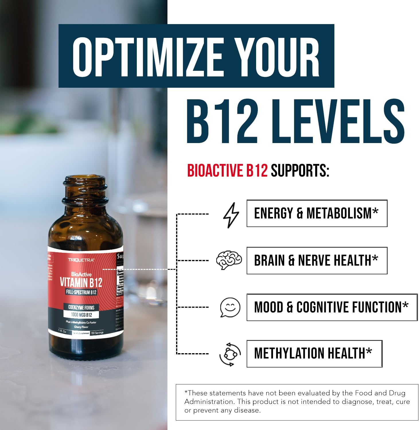 Organic Vegan BioActive Vitamin B12 Complex with Methylfolate - 180 Servings