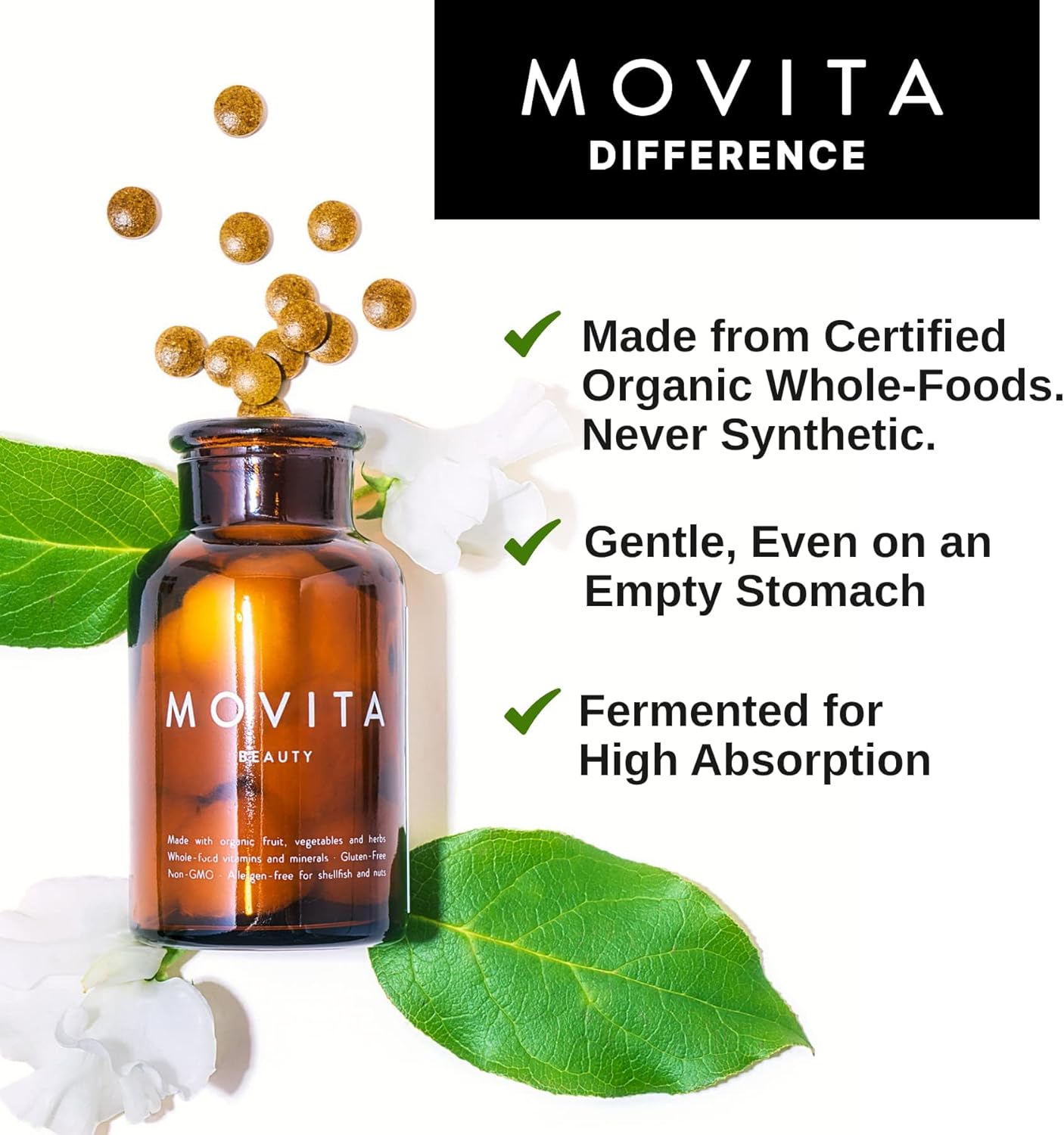 Organic Vegan Biotin & Choline Supplement for Healthy Hair, Skin & Nails - Fermented Whole Foods - Non-GMO - 30-Day Supply