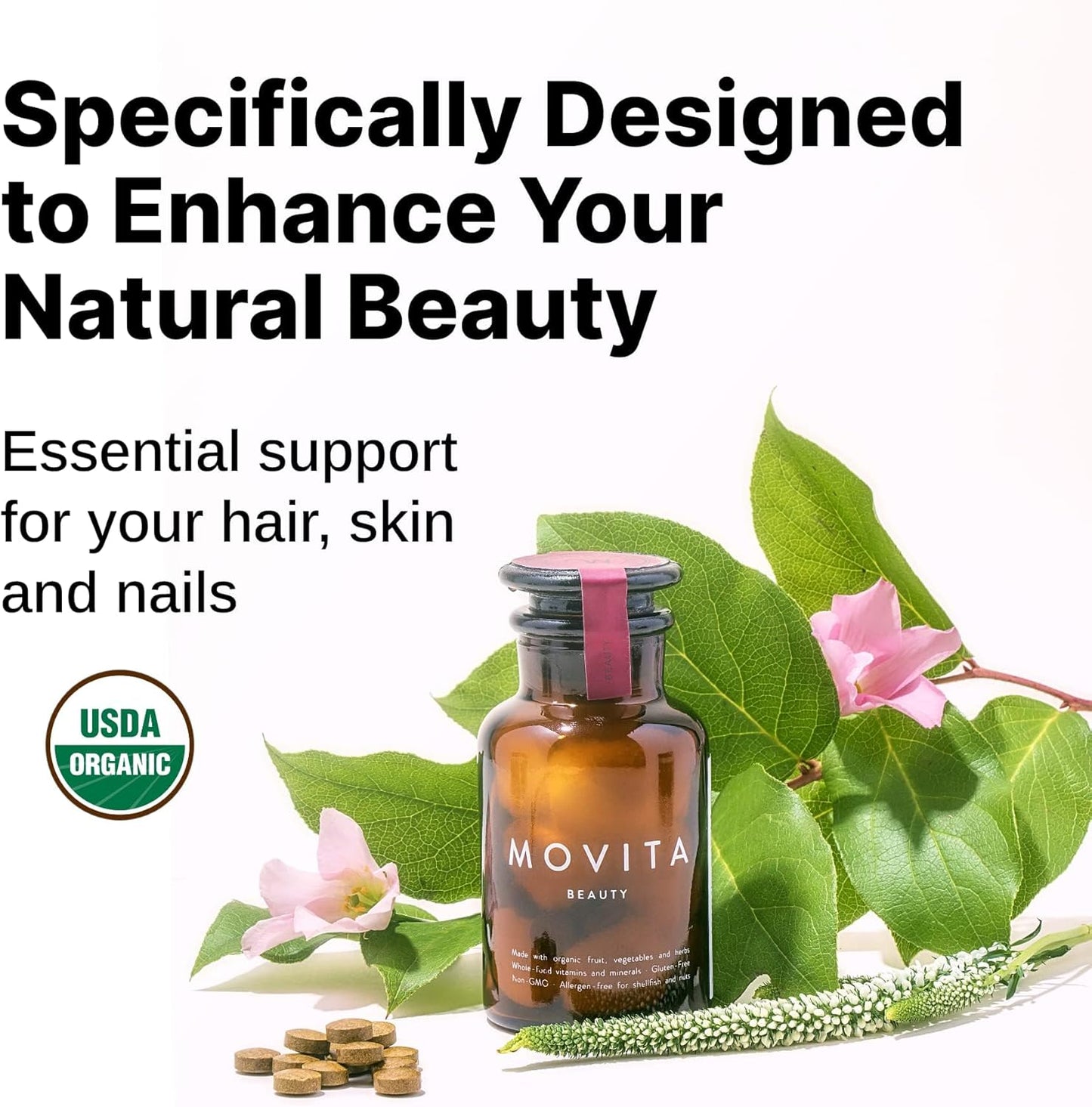 Organic Vegan Biotin & Choline Supplement for Healthy Hair, Skin & Nails - Fermented Whole Foods - Non-GMO - 30-Day Supply
