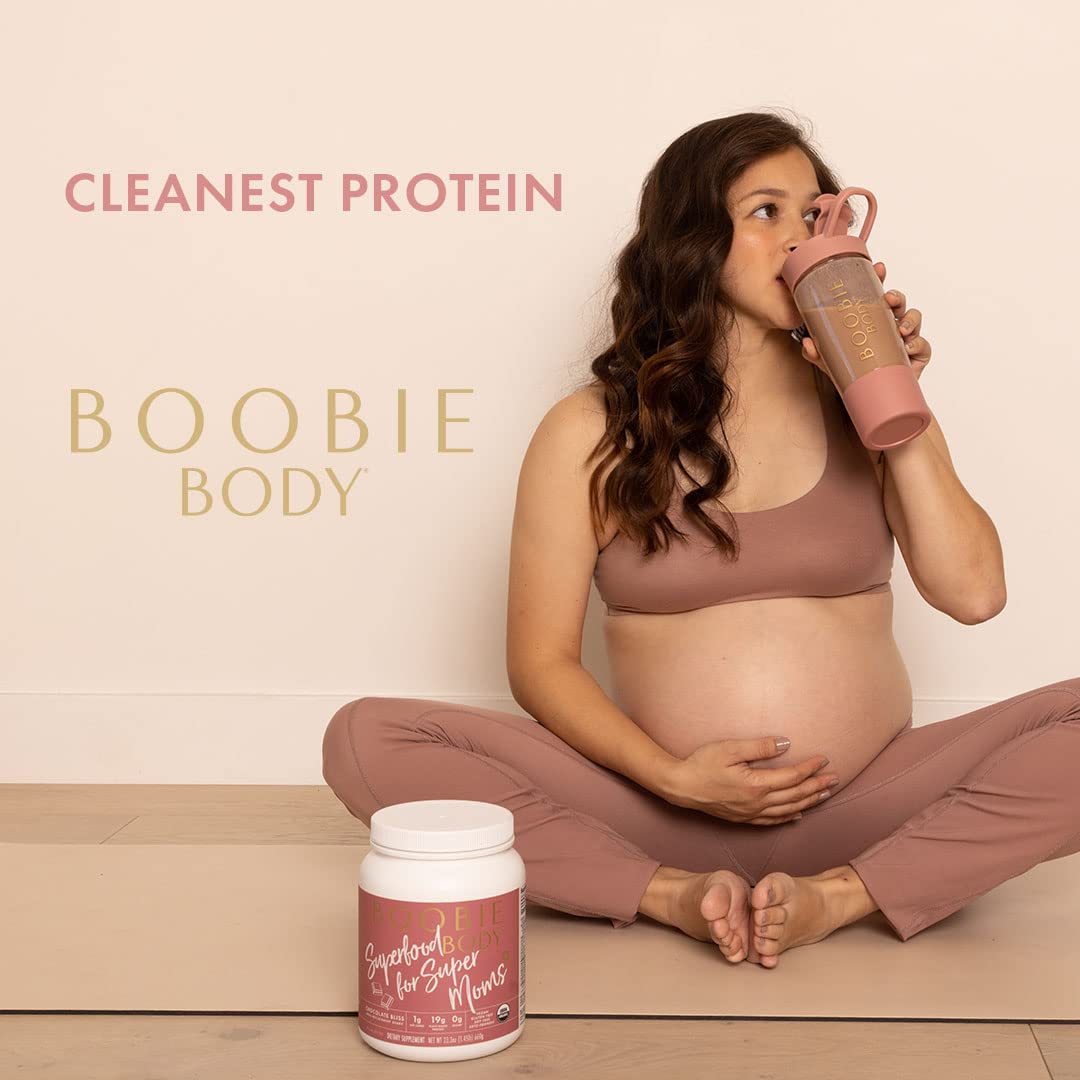 Organic Vegan Boobie Body Superfood Protein Shake, Coffee Caramel Flavor - 19g Protein, Safe for Pregnancy & Lactation - Meal Replacement for Motherhood - 1 Tub (21.2 oz)