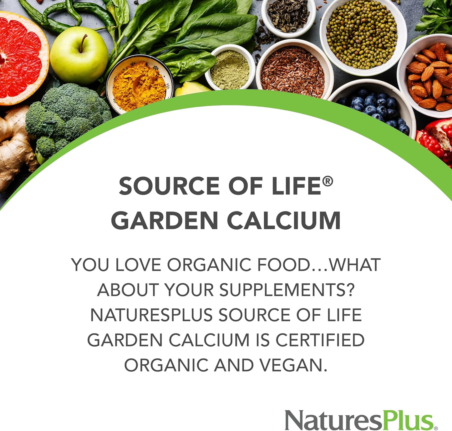 Organic Vegan Calcium Supplement - Pack of 2, 120 Capsules - Vegetarian & Gluten Free - Natures Plus Source of Life Garden