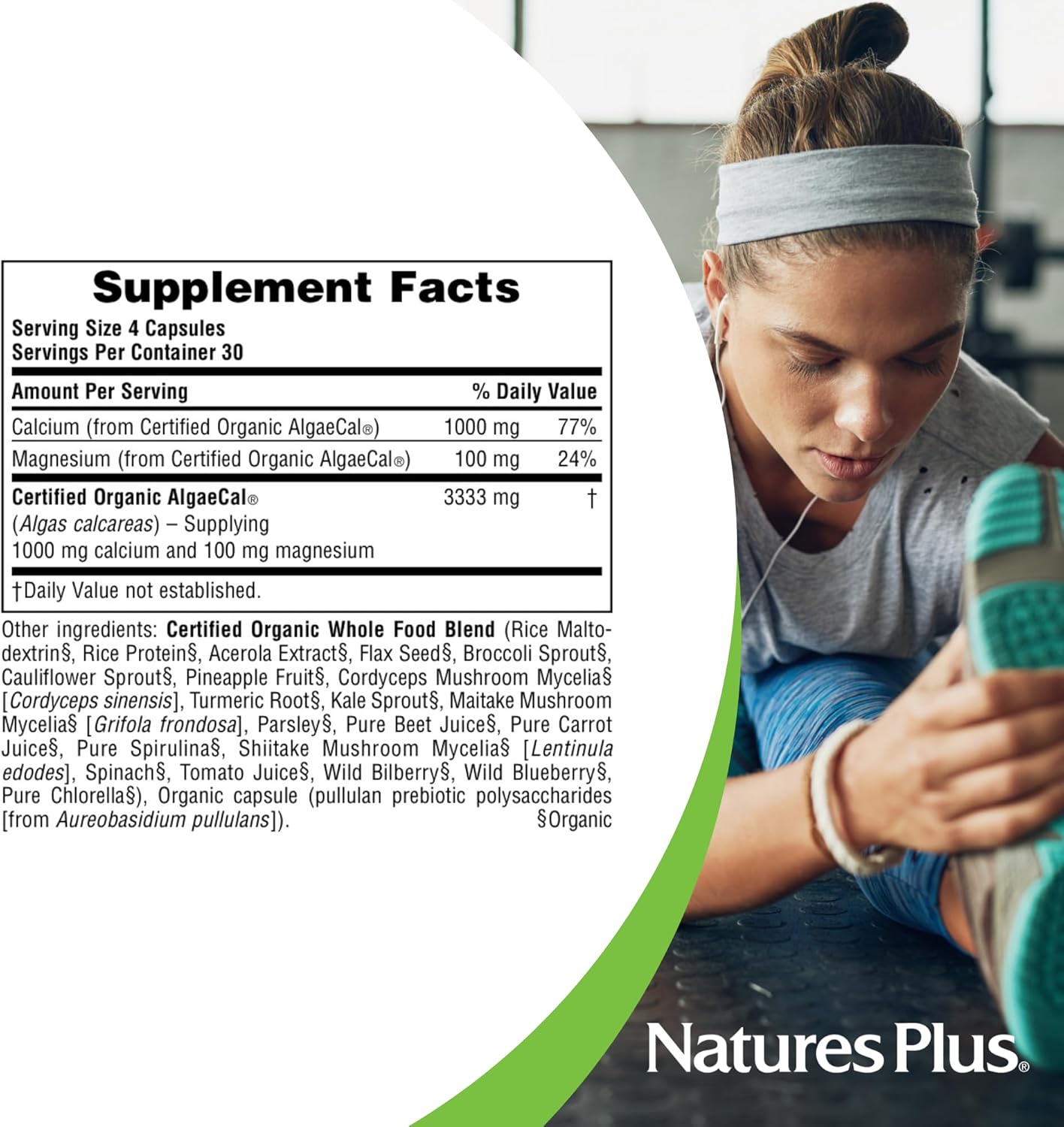 Organic Vegan Calcium Supplement - Pack of 2, 120 Capsules - Vegetarian & Gluten Free - Natures Plus Source of Life Garden