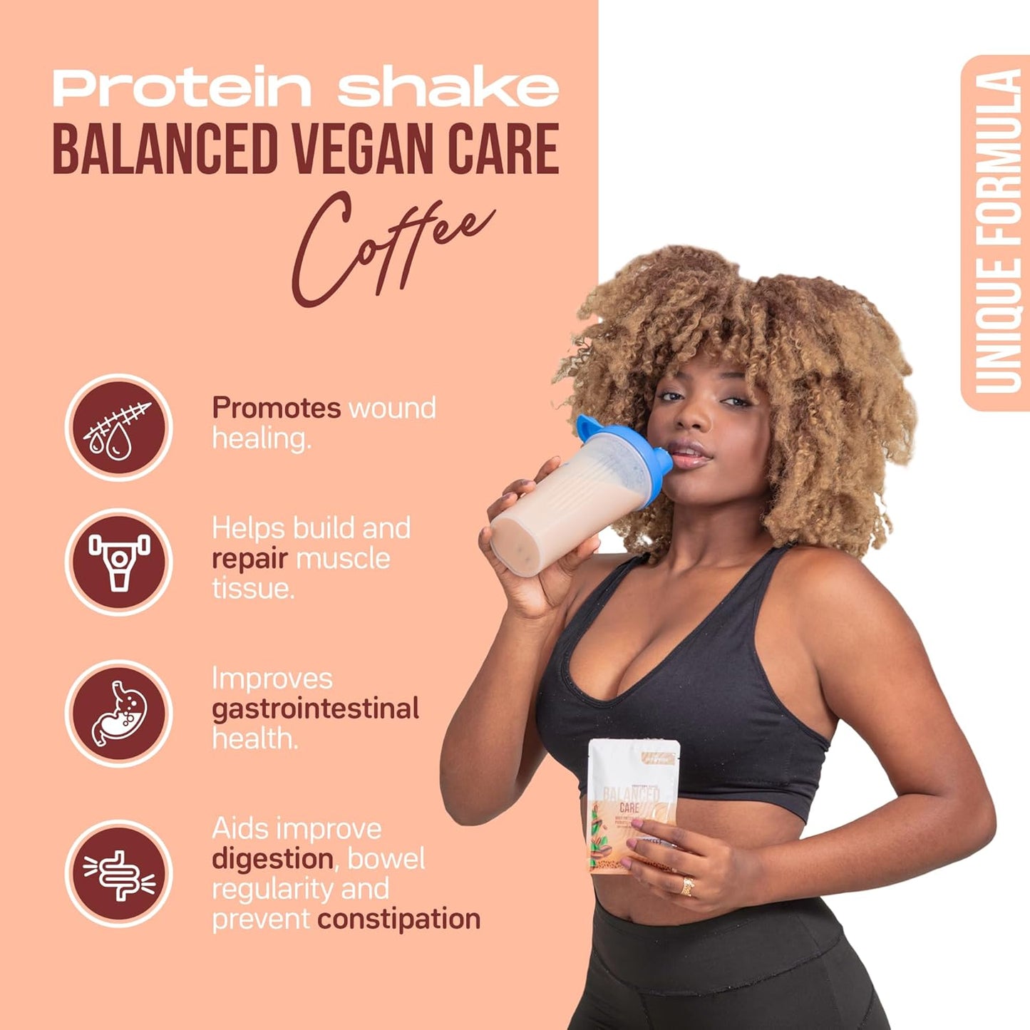 Organic Vegan Coffee Protein Shake Powder with Probiotics, Prebiotics, and 20g Protein - Keto Friendly & Gluten Free - 15 Sachets