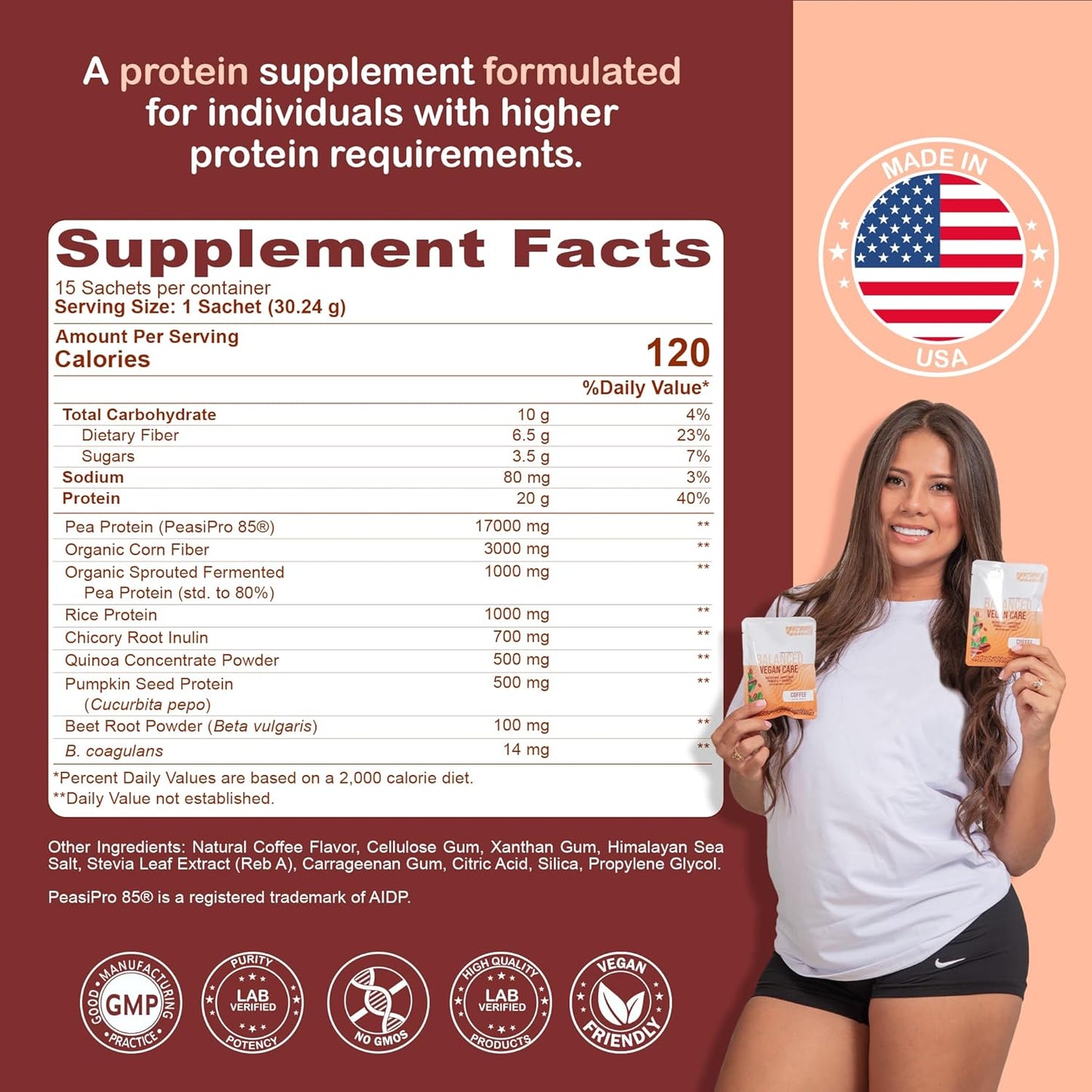 Organic Vegan Coffee Protein Shake Powder with Probiotics, Prebiotics, and 20g Protein - Keto Friendly & Gluten Free - 15 Sachets