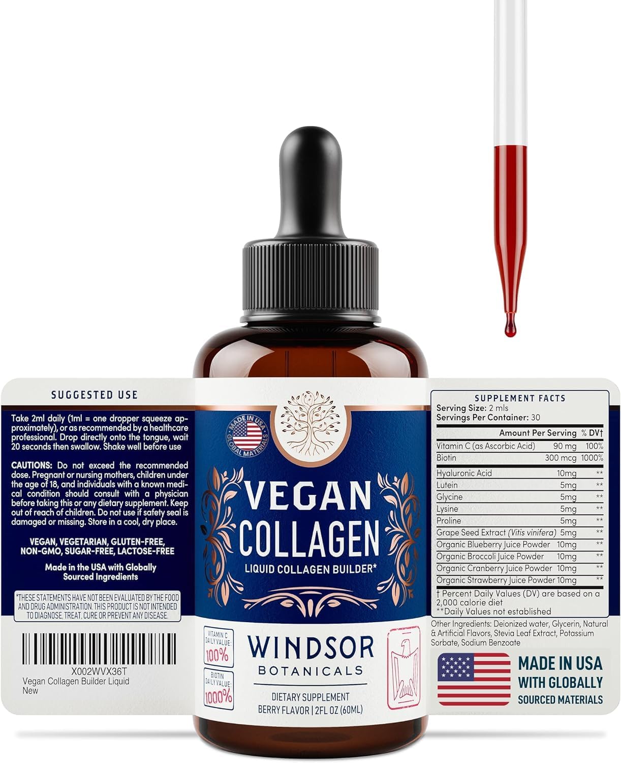 Organic Vegan Collagen Booster Liquid Supplement with Vitamin C, Biotin, Hyaluronic Acid & Amino Acids - 120ml, 60 Day Supply - BoostGo Australia