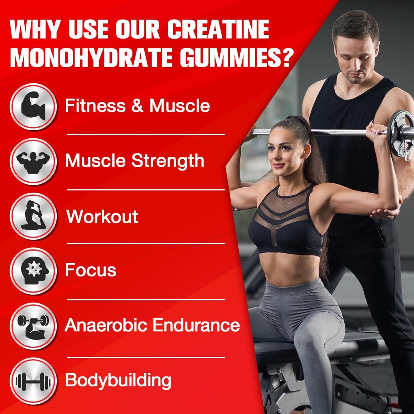 Organic Vegan Creatine Monohydrate Gummies for Maximum Strength and Energy - Pre-Workout Supplement with Taurine and Vitamins B6 B12 - 120 Count for Men and Women