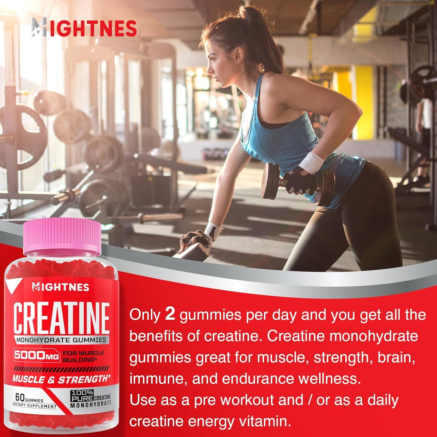 Organic Vegan Creatine Monohydrate Gummies for Maximum Strength and Energy - Pre-Workout Supplement with Taurine and Vitamins B6 B12 - 120 Count for Men and Women